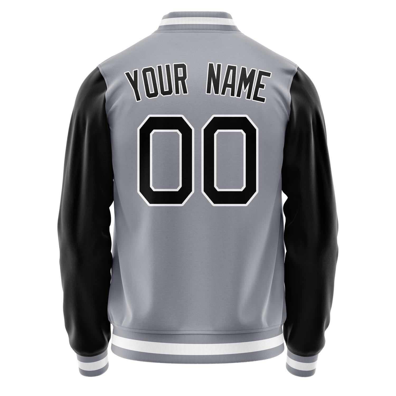 Custom Gray Black Solid Color Varsity Letterman Jacket JA02240617YH148