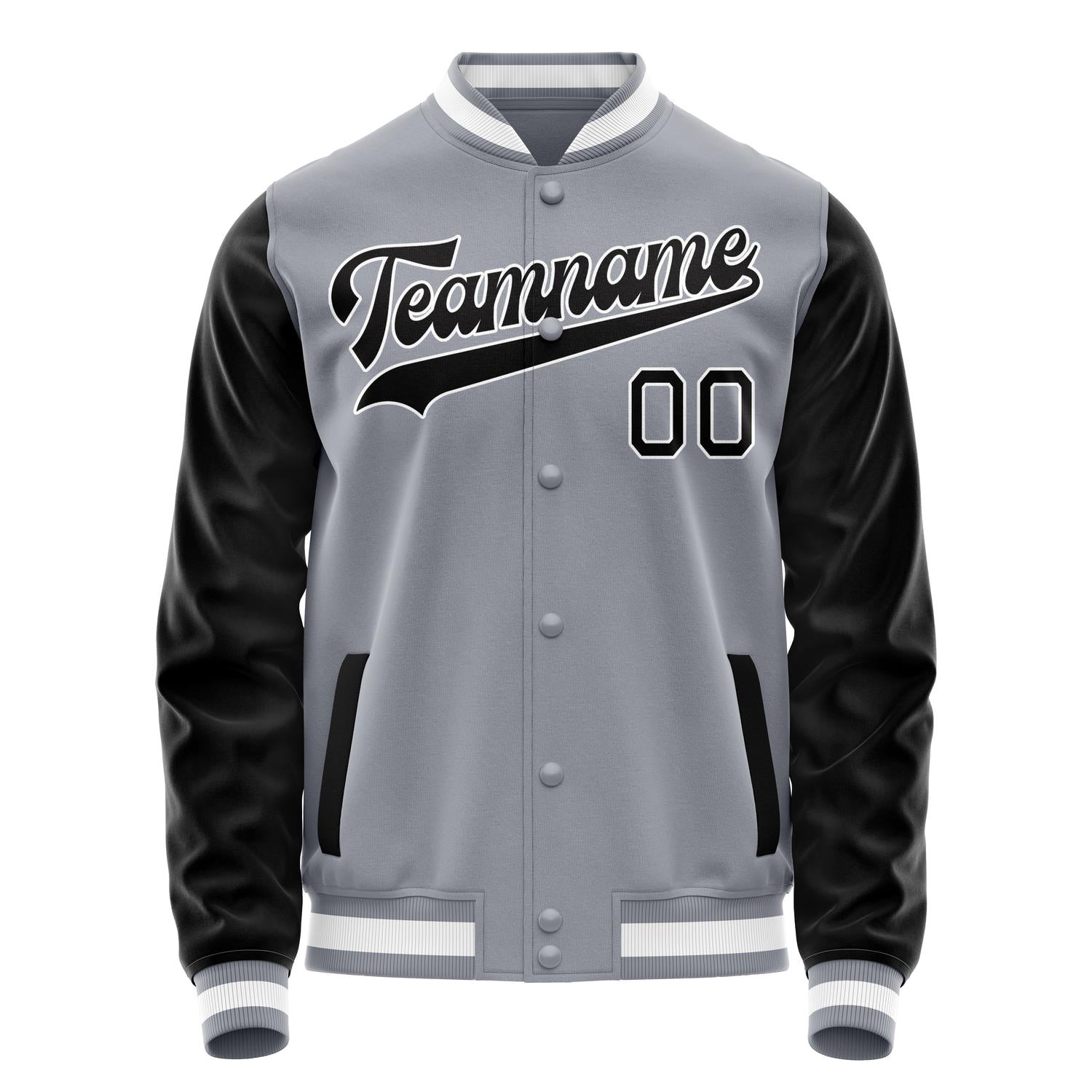 Custom Gray Black Solid Color Varsity Letterman Jacket JA02240617YH148