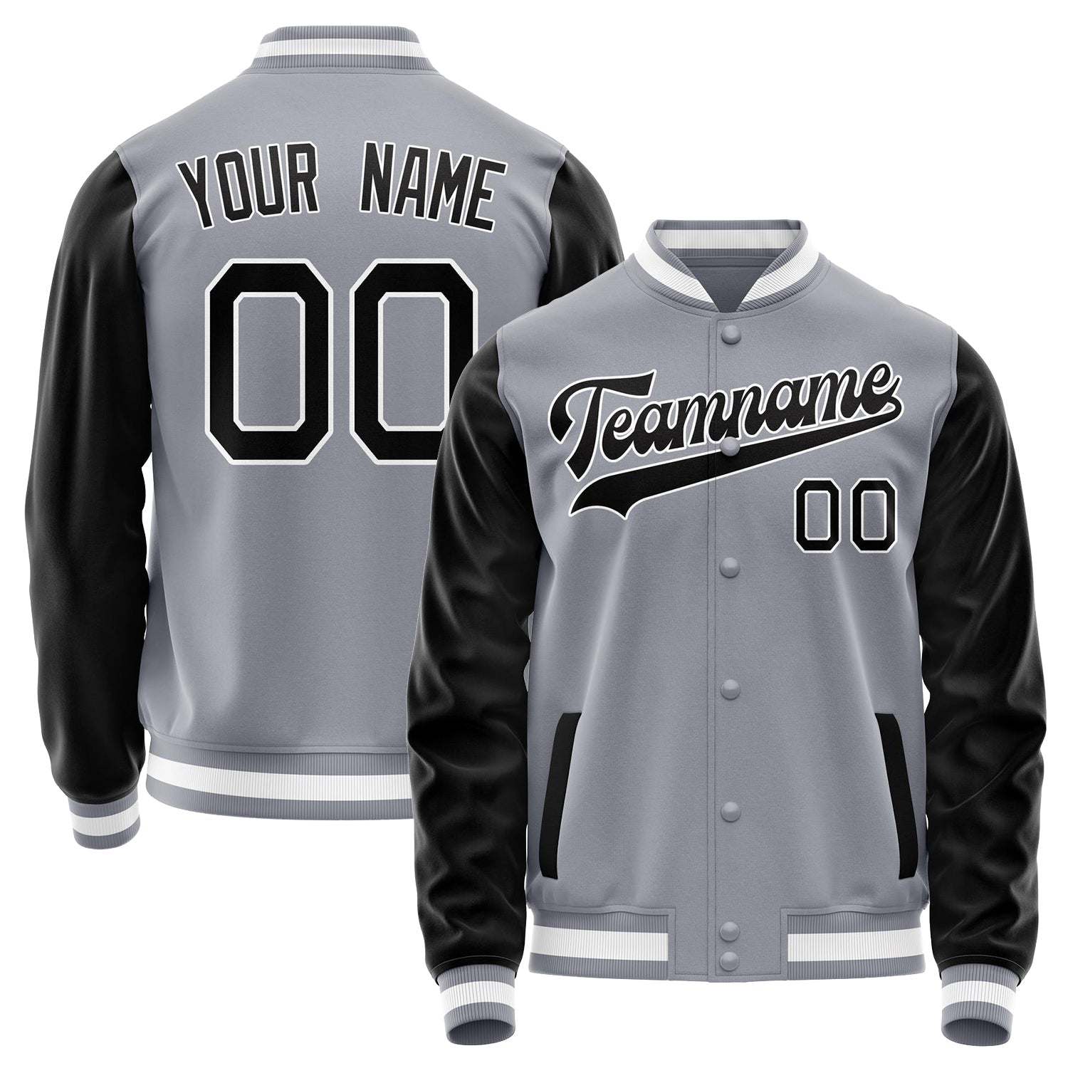 Custom Gray Black Solid Color Varsity Letterman Jacket JA02240617YH148