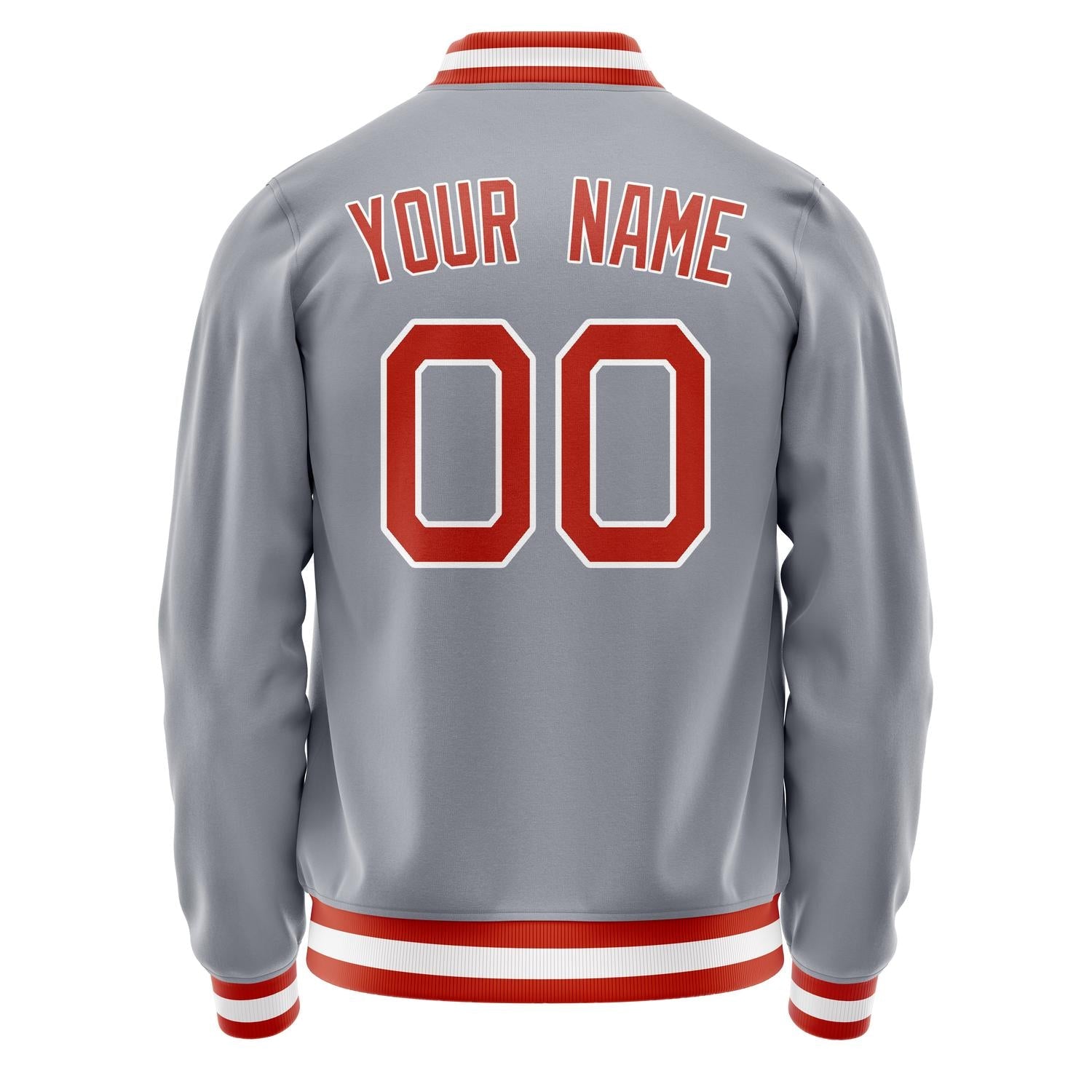 Custom Gray Red Solid Color Varsity Letterman Jacket JA02240617YH149