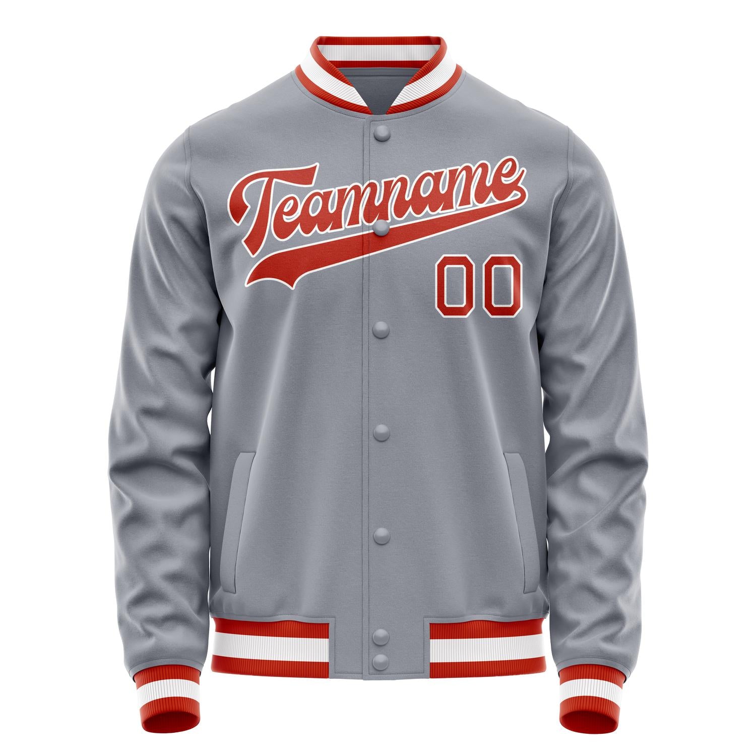 Custom Gray Red Solid Color Varsity Letterman Jacket JA02240617YH149
