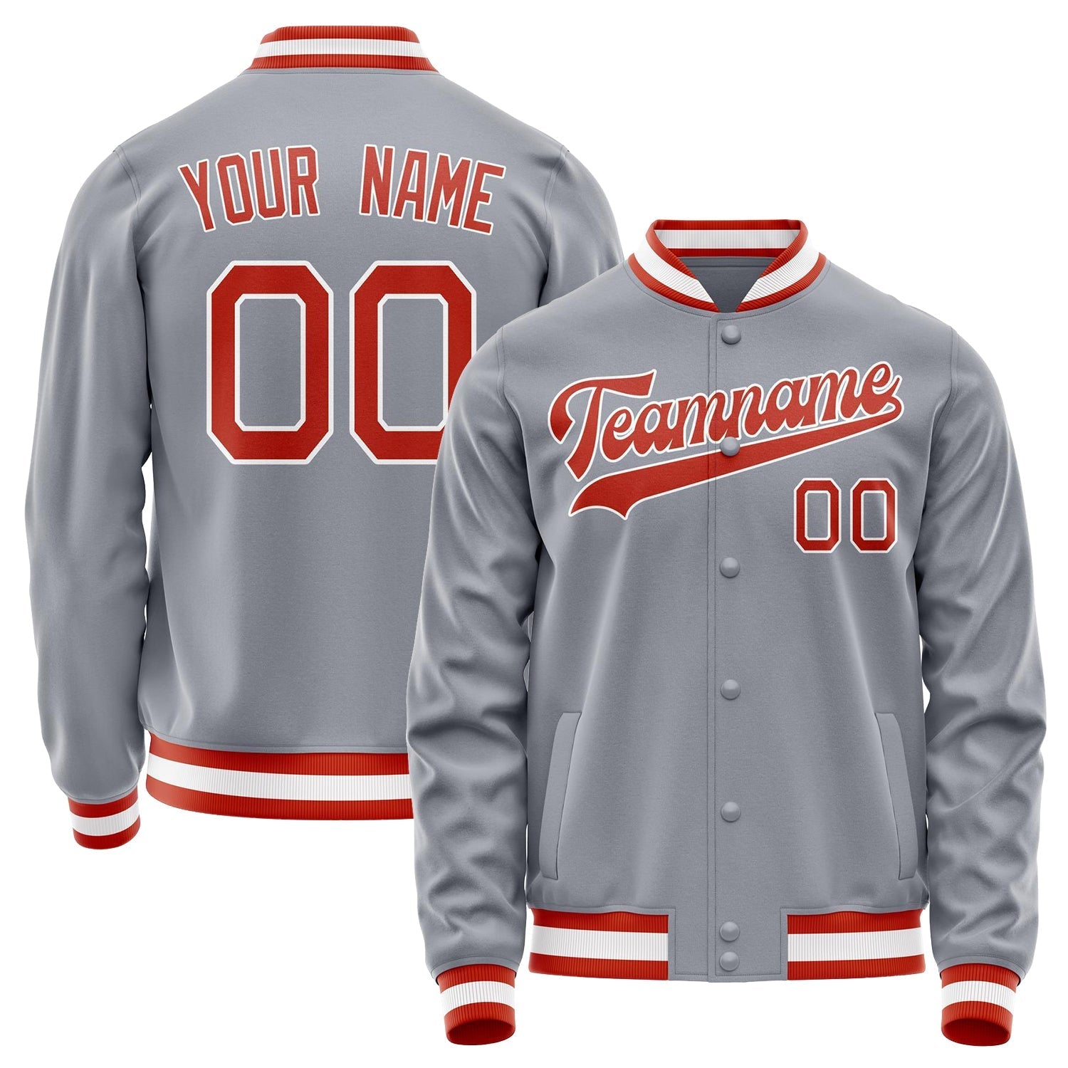 Custom Gray Red Solid Color Varsity Letterman Jacket JA02240617YH149