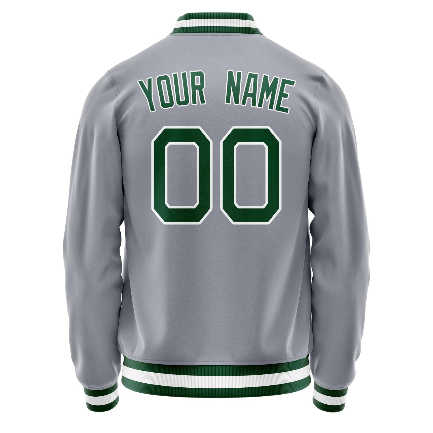 Custom Gray Kelly-Green Solid Color Varsity Letterman Jacket JA02240617YH150