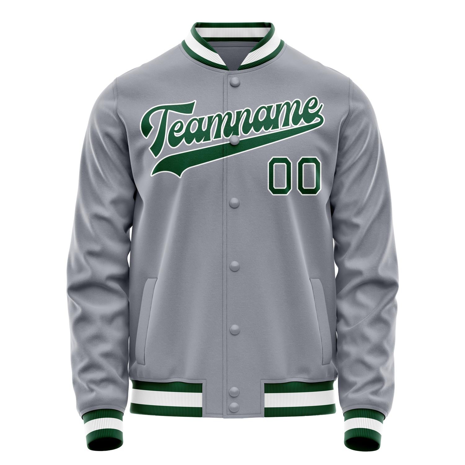 Custom Gray Kelly-Green Solid Color Varsity Letterman Jacket JA02240617YH150