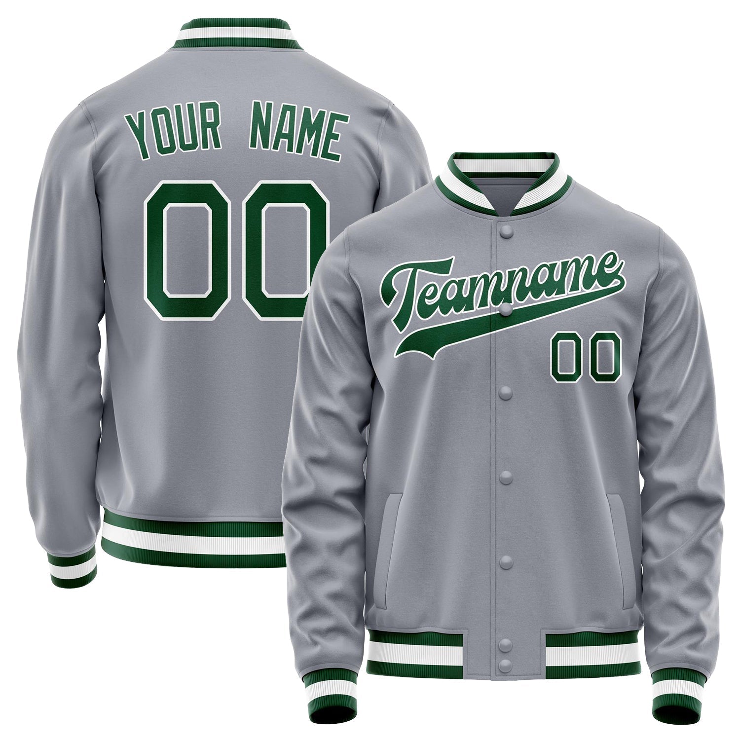 Custom Gray Kelly-Green Solid Color Varsity Letterman Jacket JA02240617YH150
