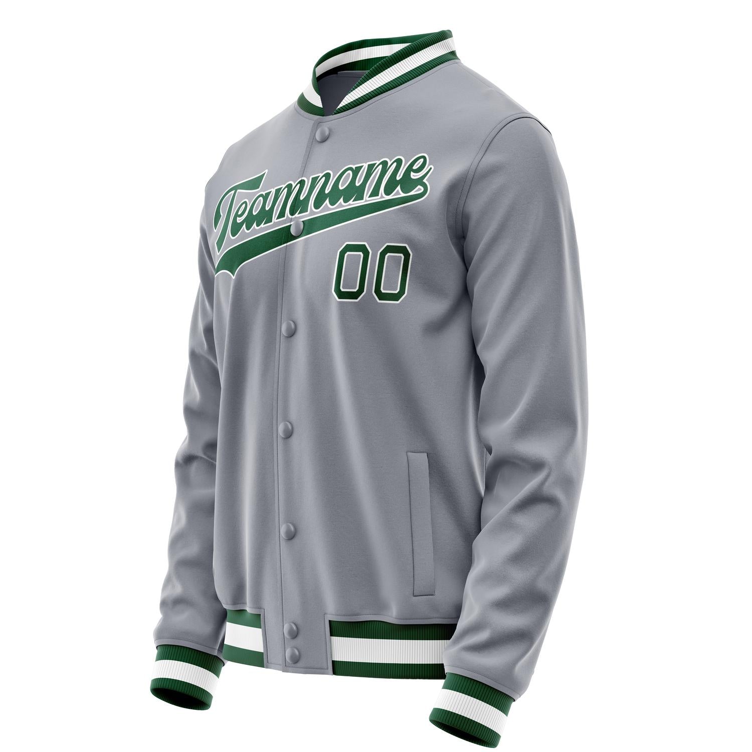Custom Gray Kelly-Green Solid Color Varsity Letterman Jacket JA02240617YH150