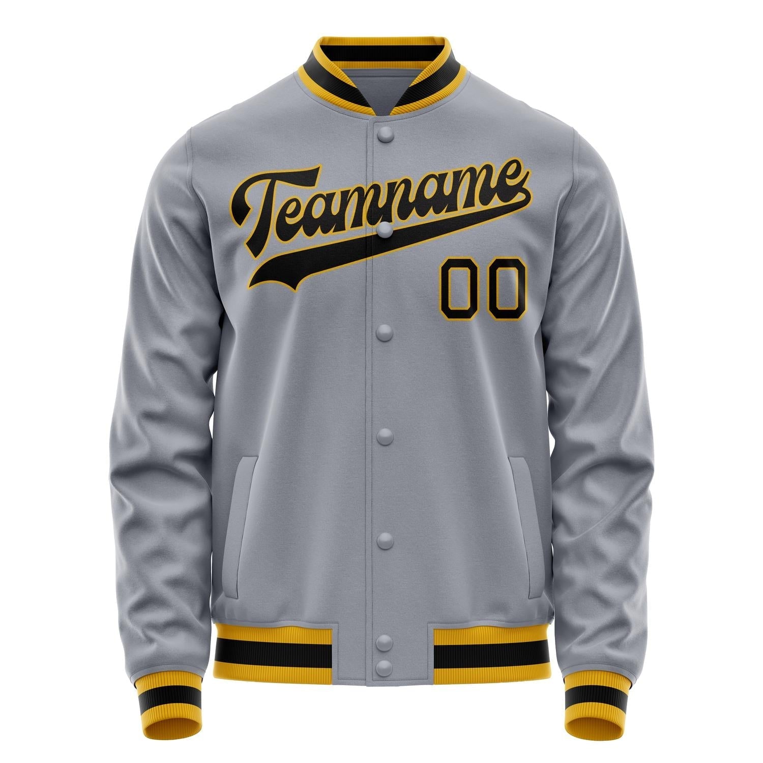 Custom Gray Black Solid Color Varsity Letterman Jacket JA02240617YH151