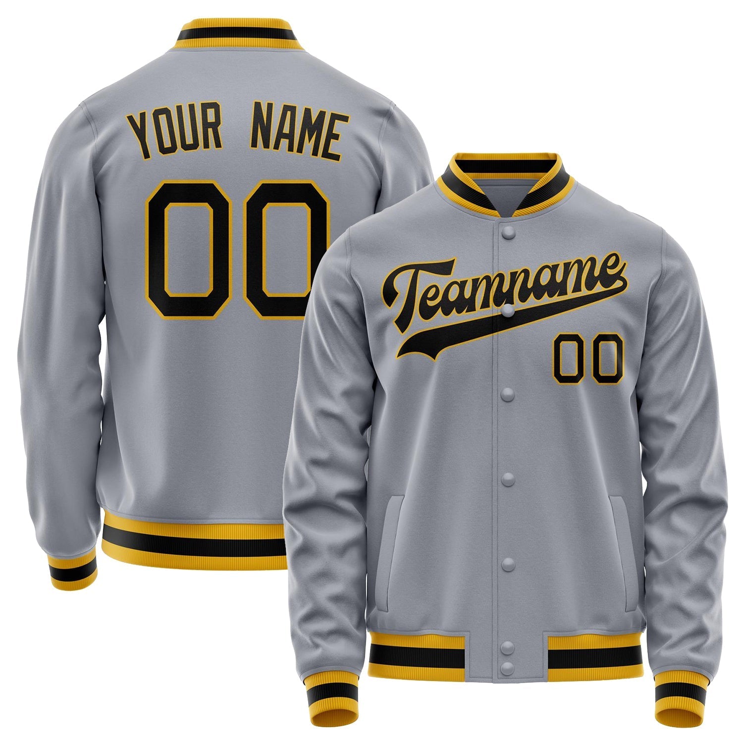 Custom Gray Black Solid Color Varsity Letterman Jacket JA02240617YH151