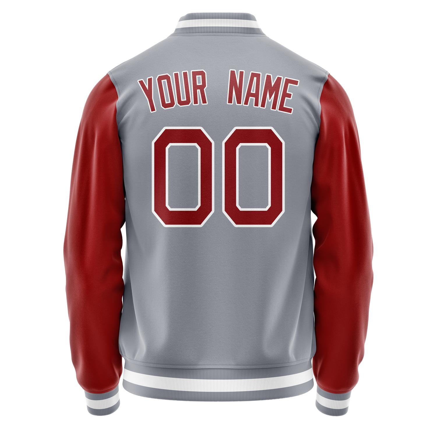 Custom Gray Red Solid Color Varsity Letterman Jacket JA02240617YH152