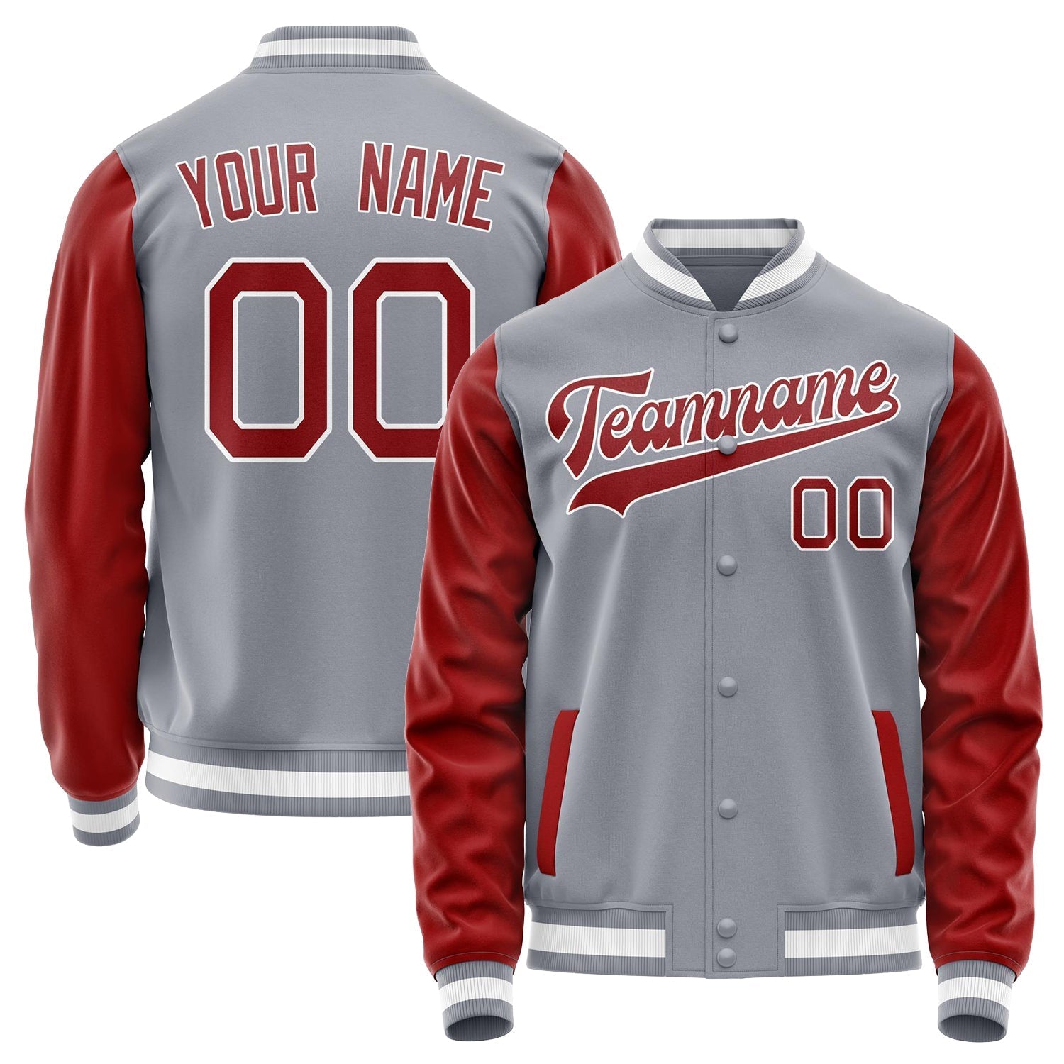 Custom Gray Red Solid Color Varsity Letterman Jacket JA02240617YH152
