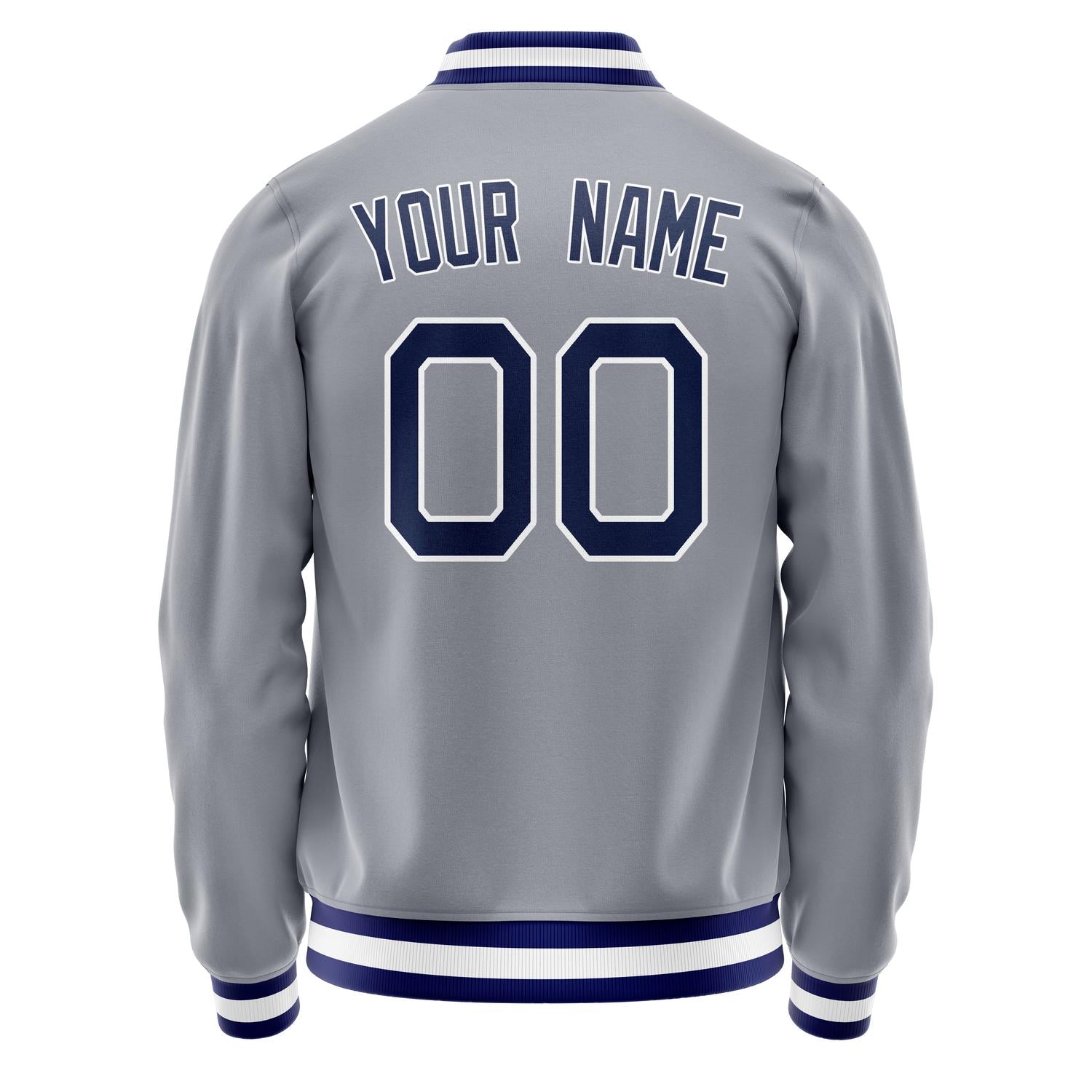 Custom Gray Navy Solid Color Varsity Letterman Jacket JA02240617YH153