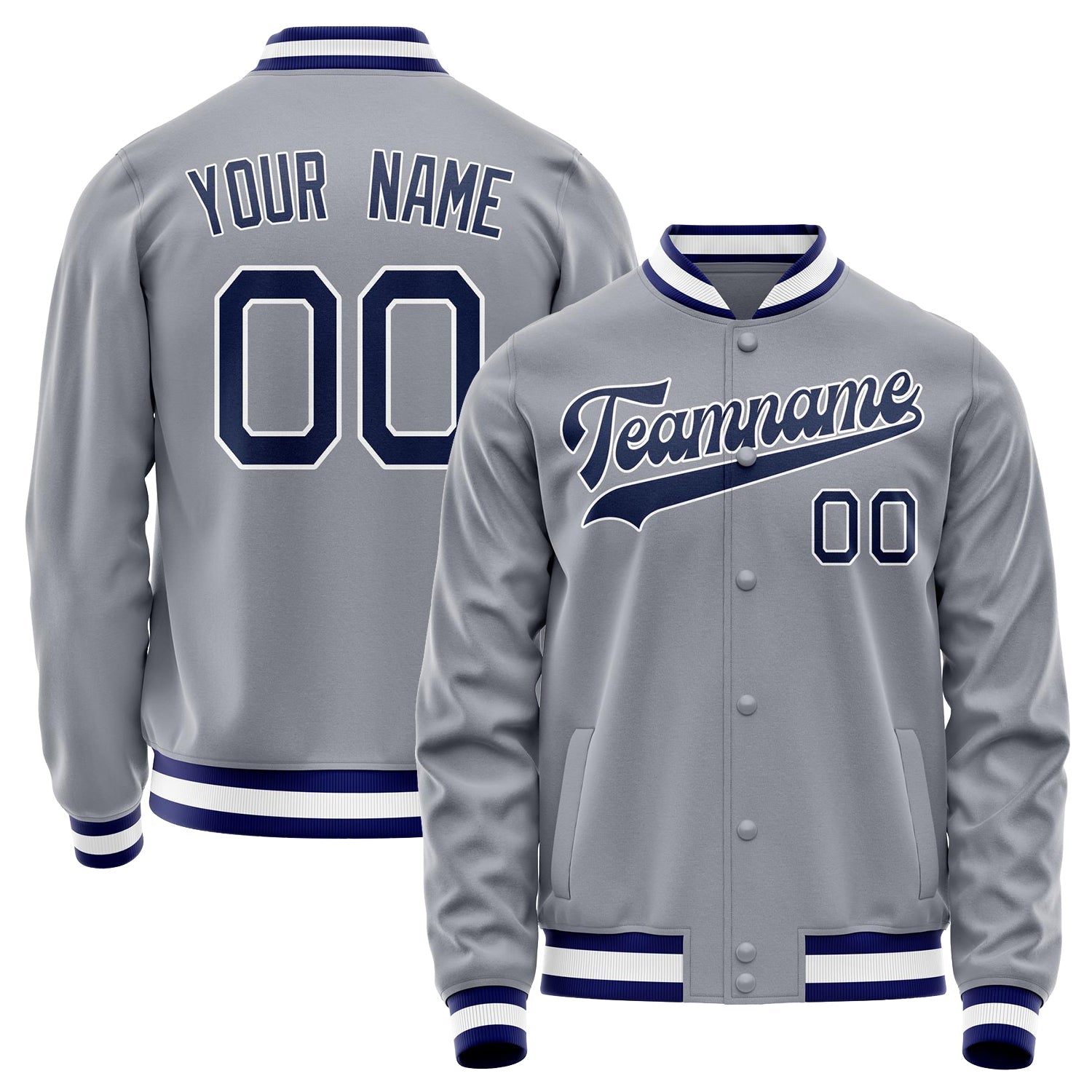 Custom Gray Navy Solid Color Varsity Letterman Jacket JA02240617YH153