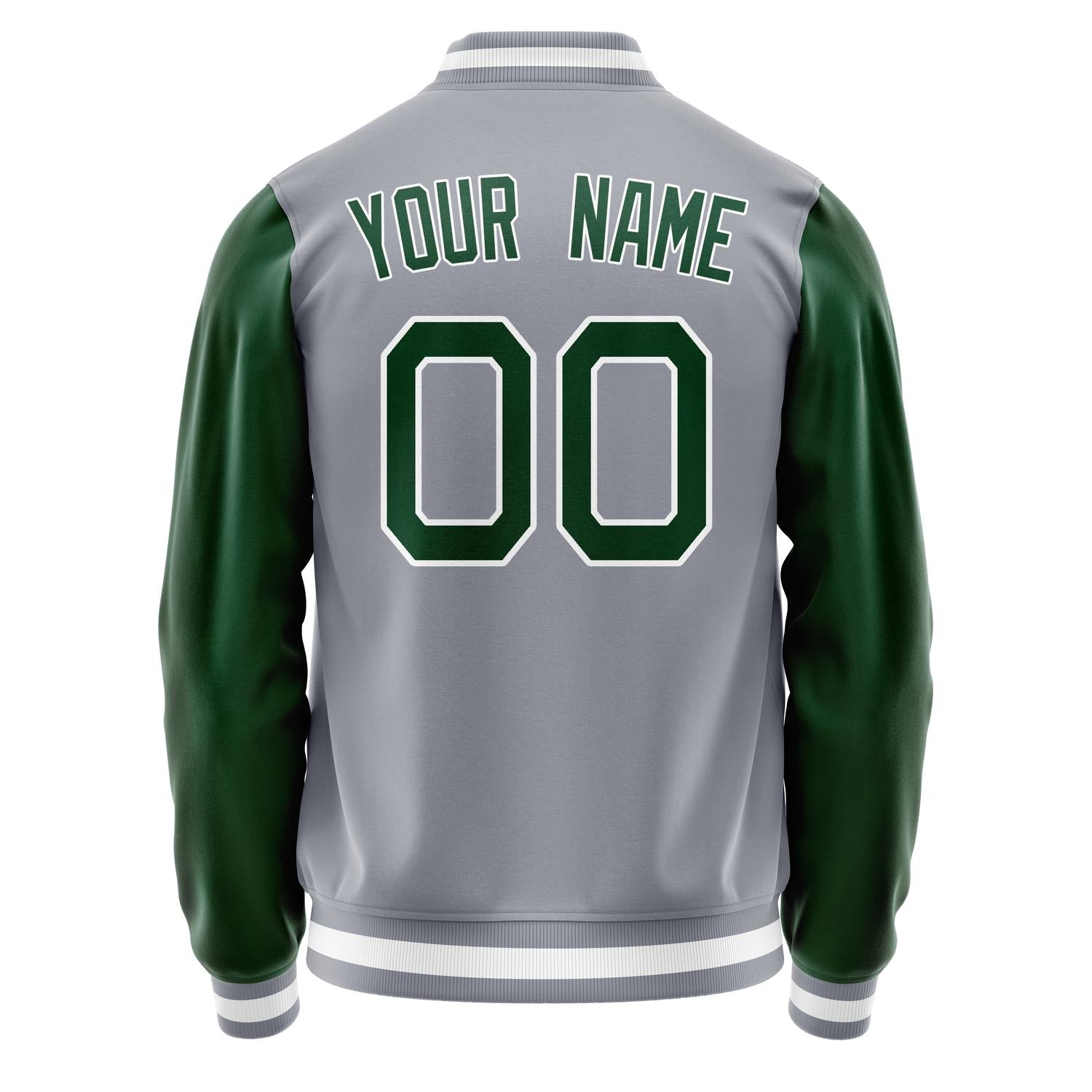 Custom Gray Kelly-Green Solid Color Varsity Letterman Jacket JA02240617YH154
