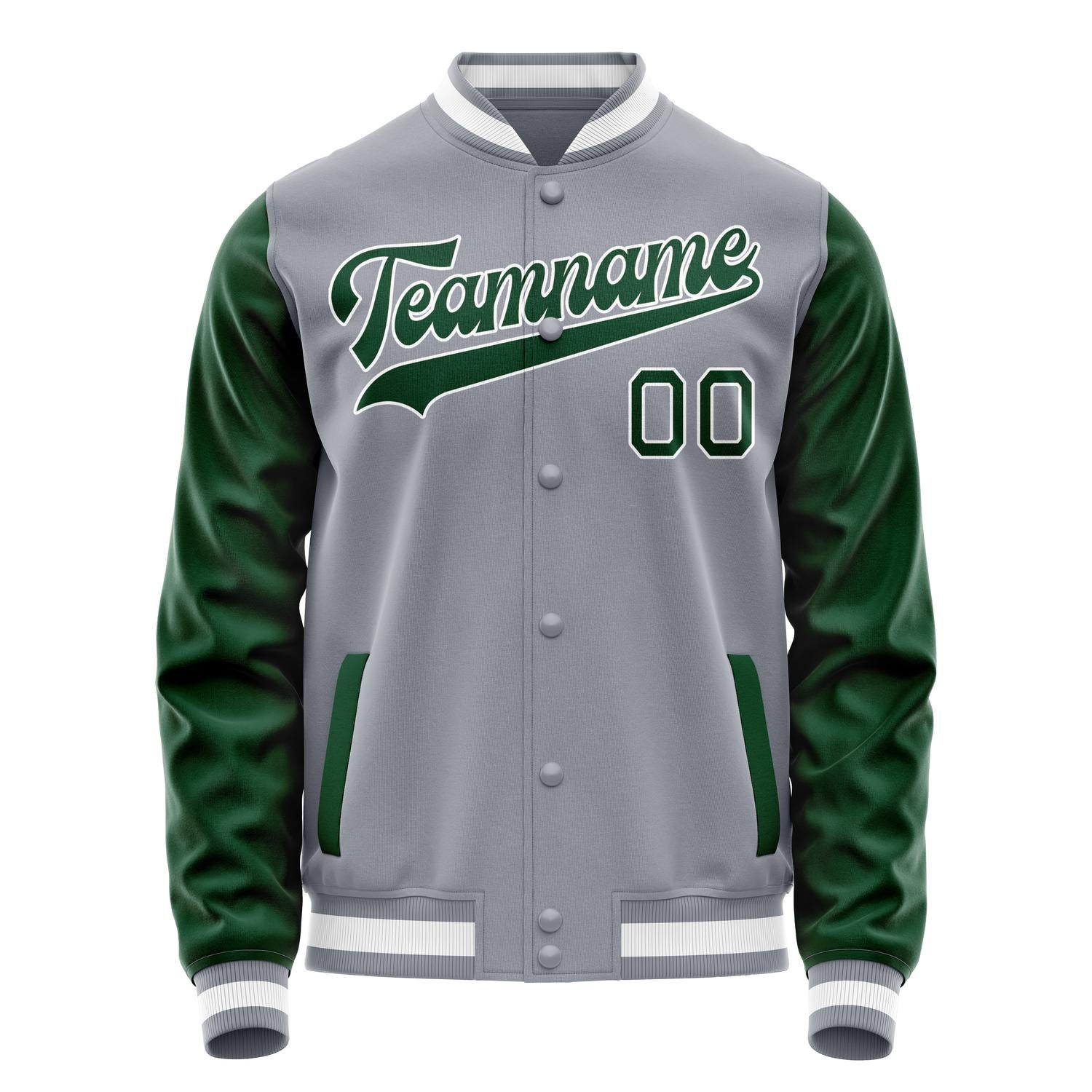 Custom Gray Kelly-Green Solid Color Varsity Letterman Jacket JA02240617YH154