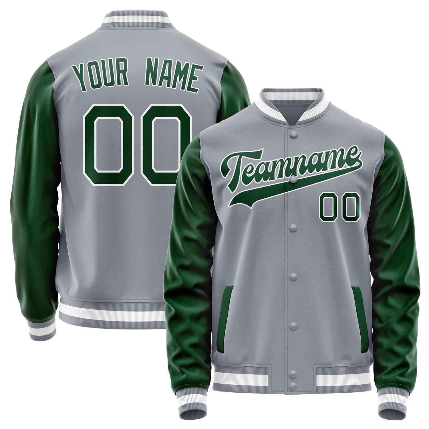 Custom Gray Kelly-Green Solid Color Varsity Letterman Jacket JA02240617YH154