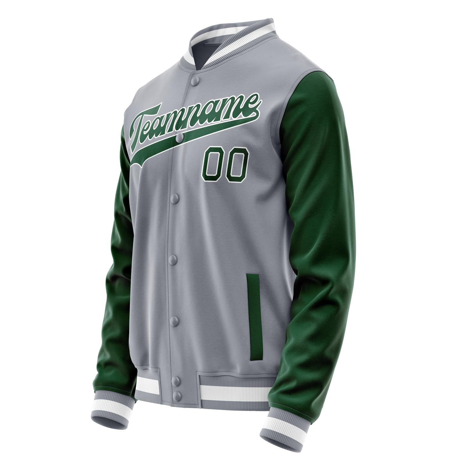 Custom Gray Kelly-Green Solid Color Varsity Letterman Jacket JA02240617YH154