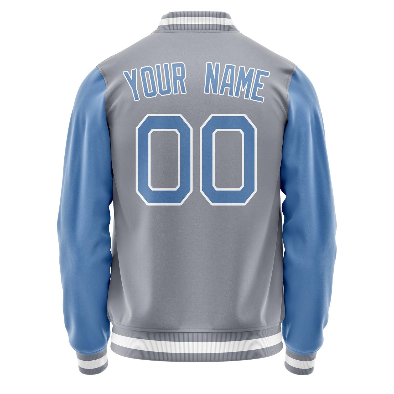 Custom Gray Light-Blue Solid Color Varsity Letterman Jacket JA02240617YH155