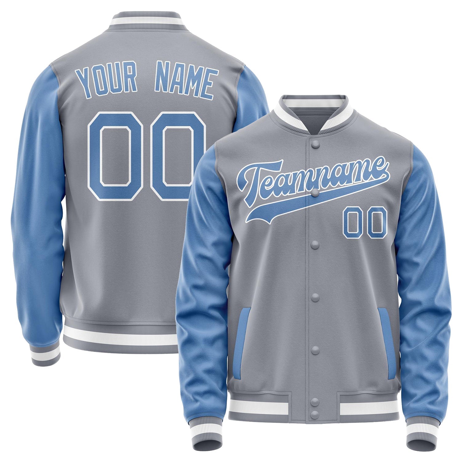Custom Gray Light-Blue Solid Color Varsity Letterman Jacket JA02240617YH155