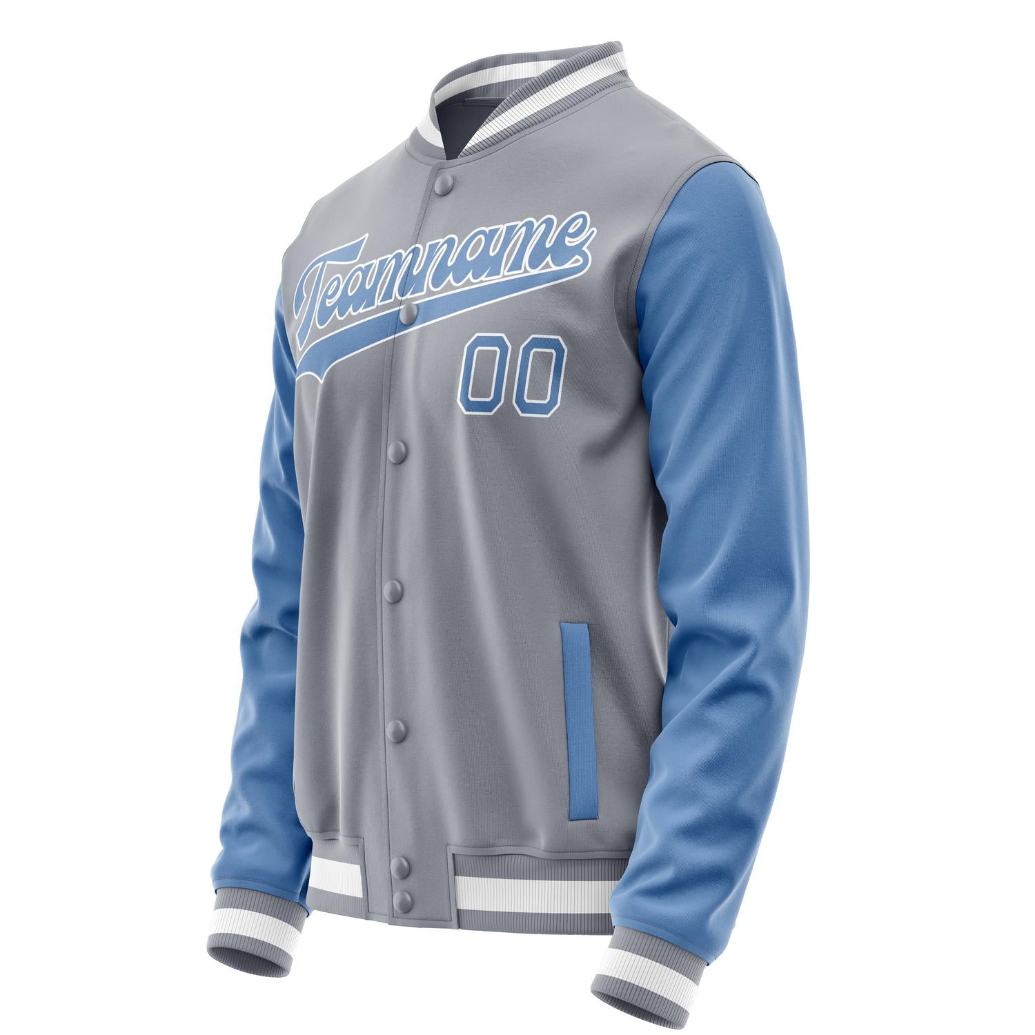 Custom Gray Light-Blue Solid Color Varsity Letterman Jacket JA02240617YH155