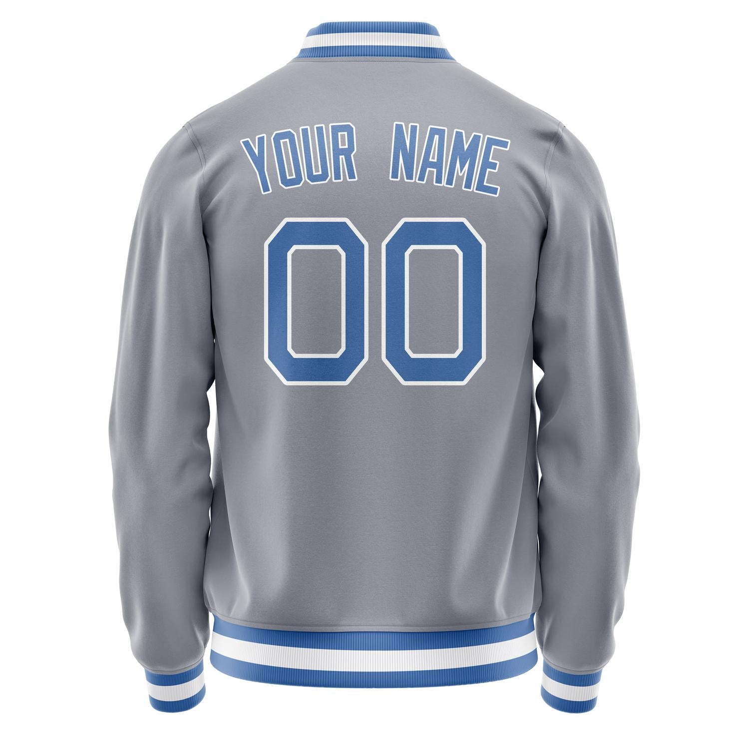 Custom Gray Light-Blue Solid Color Varsity Letterman Jacket JA02240617YH156