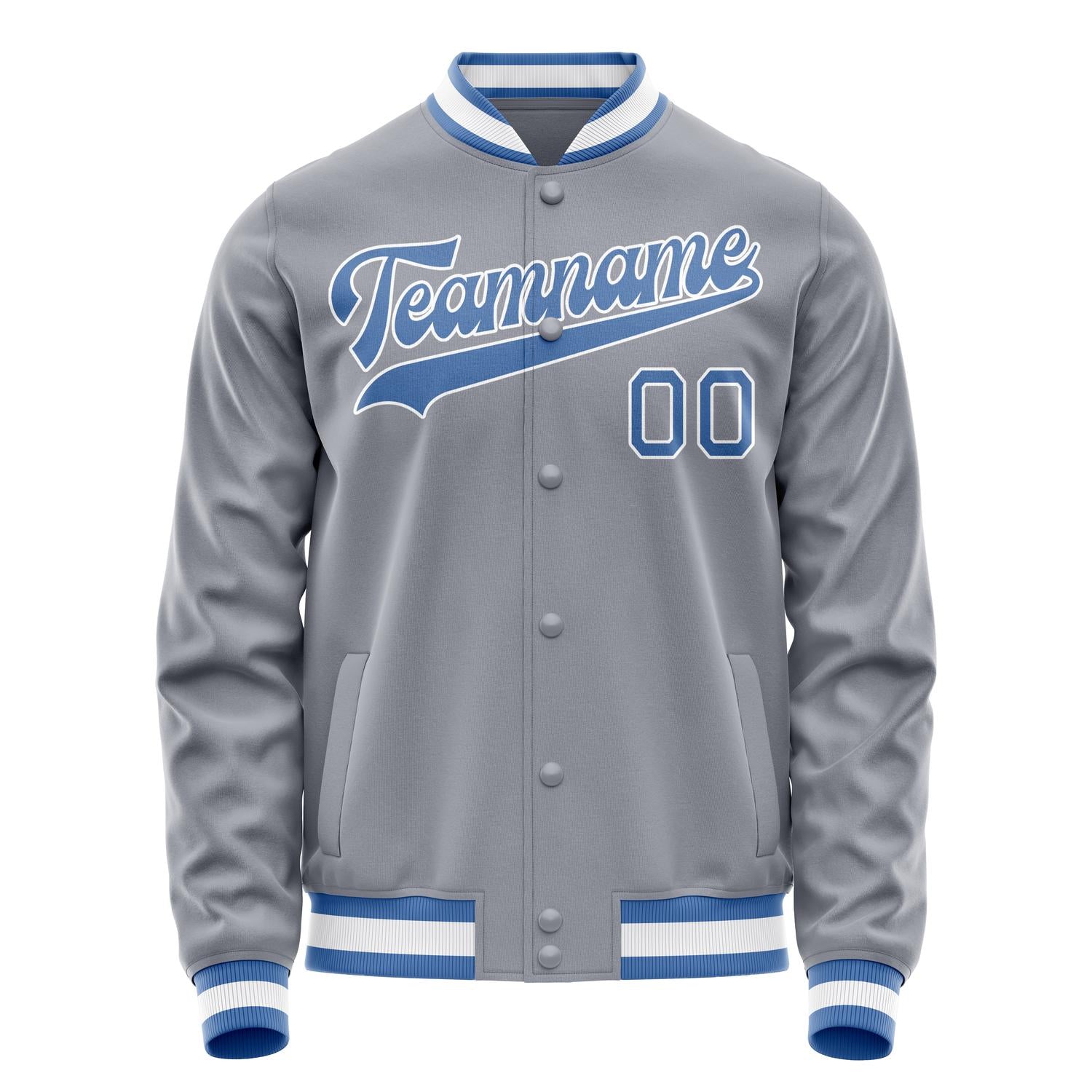 Custom Gray Light-Blue Solid Color Varsity Letterman Jacket JA02240617YH156
