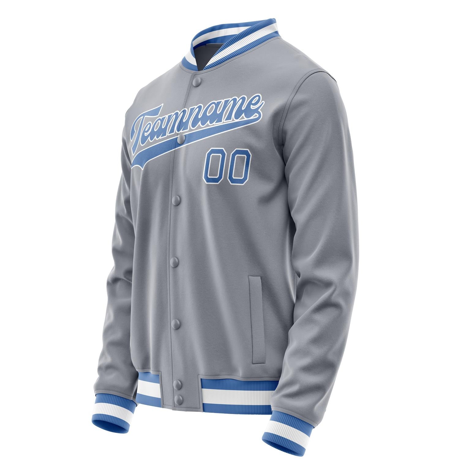 Custom Gray Light-Blue Solid Color Varsity Letterman Jacket JA02240617YH156
