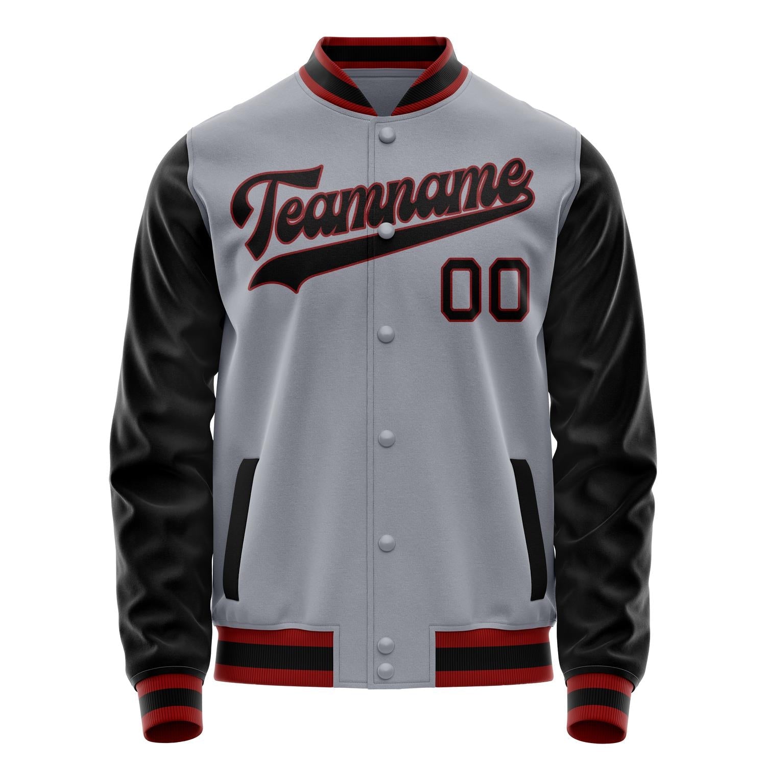 Custom Gray Black Solid Color Varsity Letterman Jacket JA02240617YH157