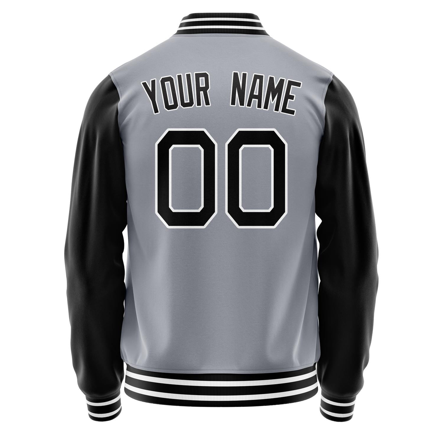 Custom Gray Black Solid Color Varsity Letterman Jacket JA02240617YH158