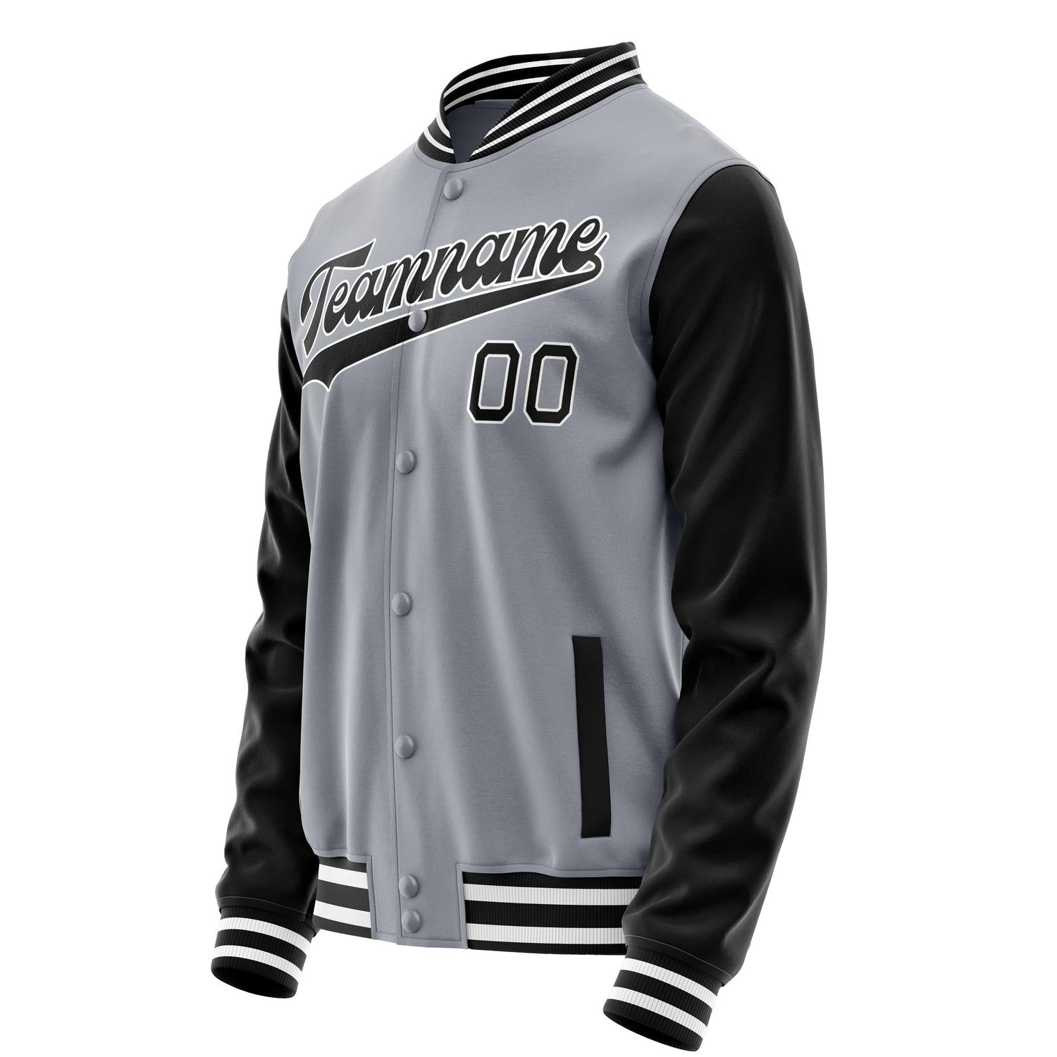 Custom Gray Black Solid Color Varsity Letterman Jacket JA02240617YH158
