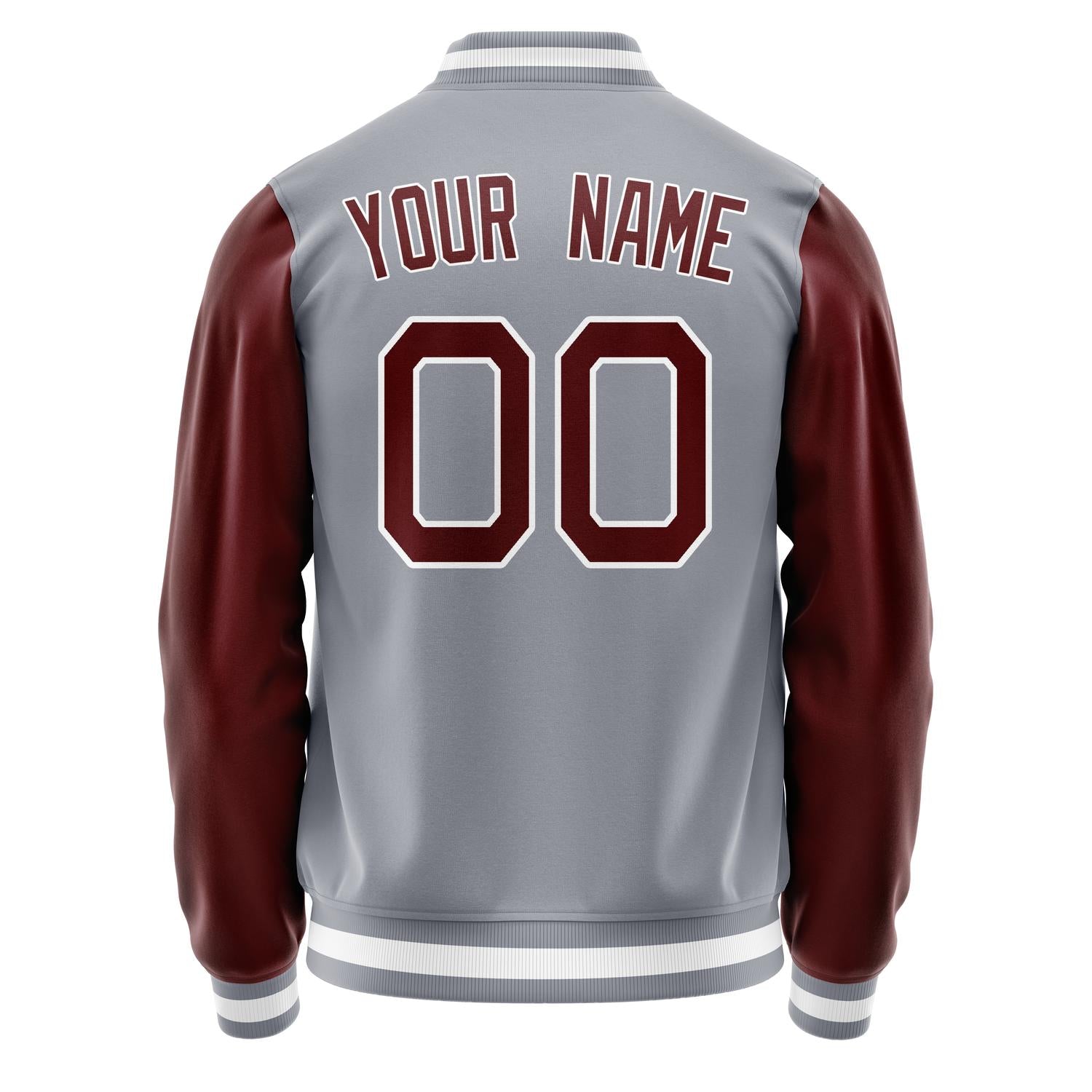 Custom Gray Crimson Solid Color Varsity Letterman Jacket JA02240617YH159