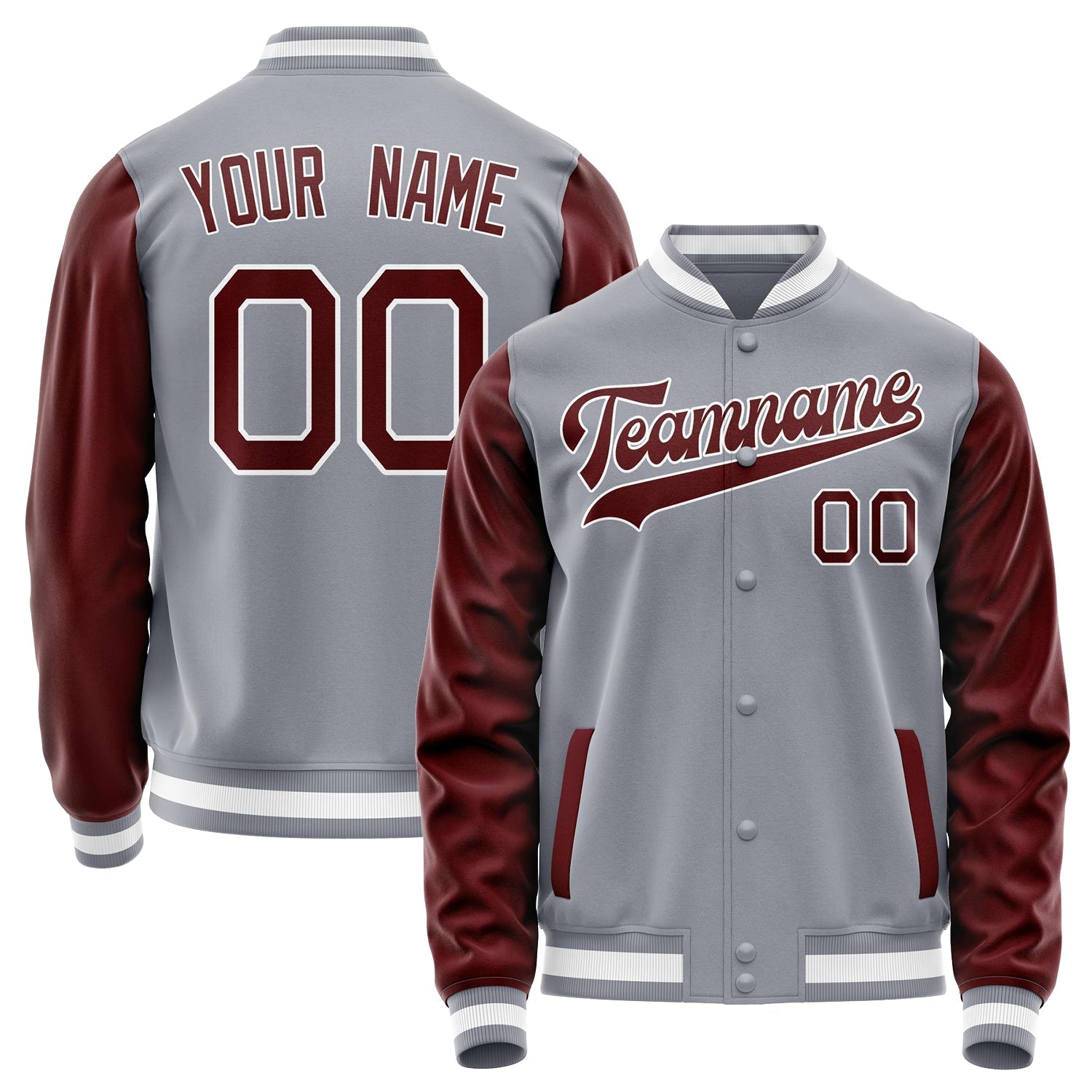 Custom Gray Crimson Solid Color Varsity Letterman Jacket JA02240617YH159