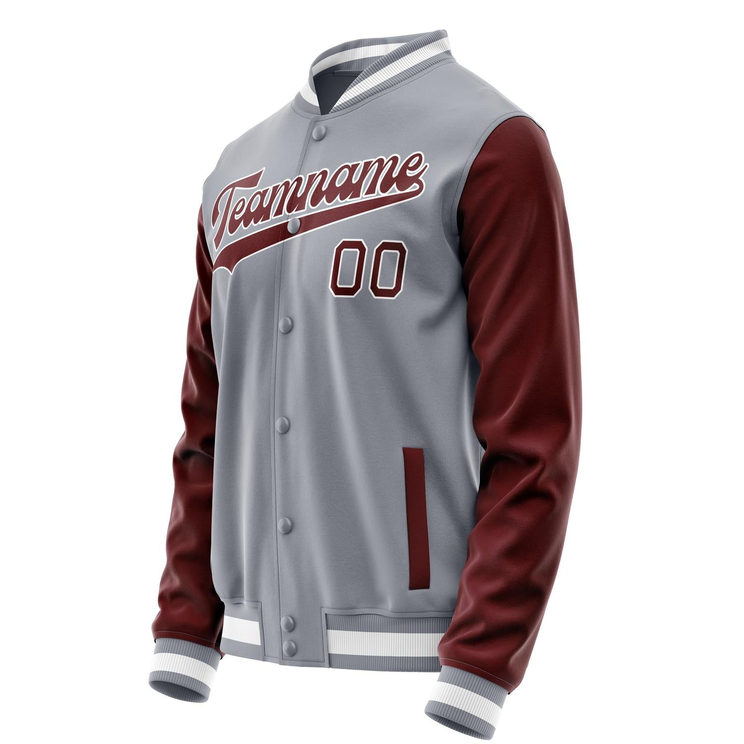 Custom Gray Crimson Solid Color Varsity Letterman Jacket JA02240617YH159
