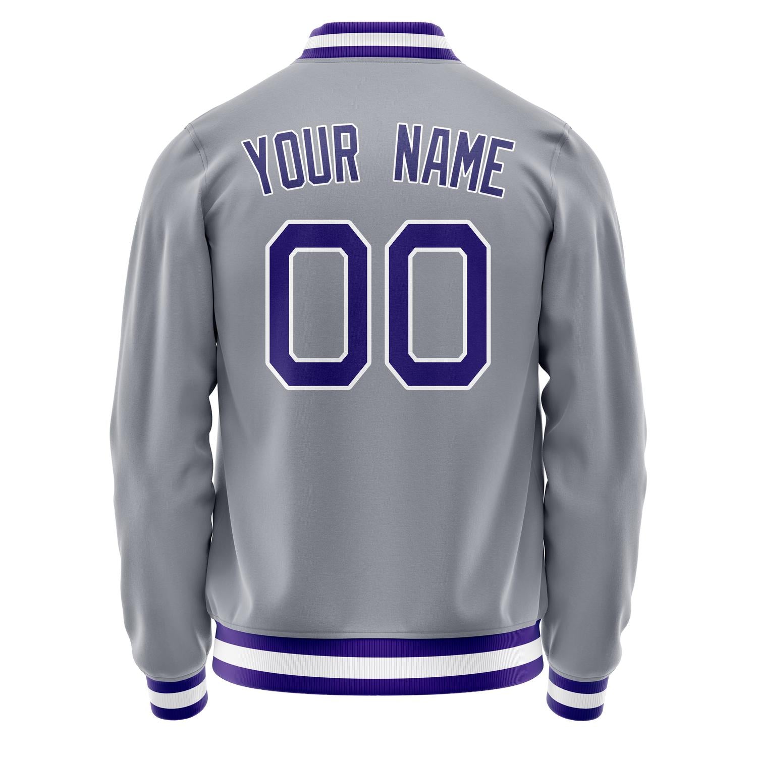 Custom Gray Purple Solid Color Varsity Letterman Jacket JA02240617YH160