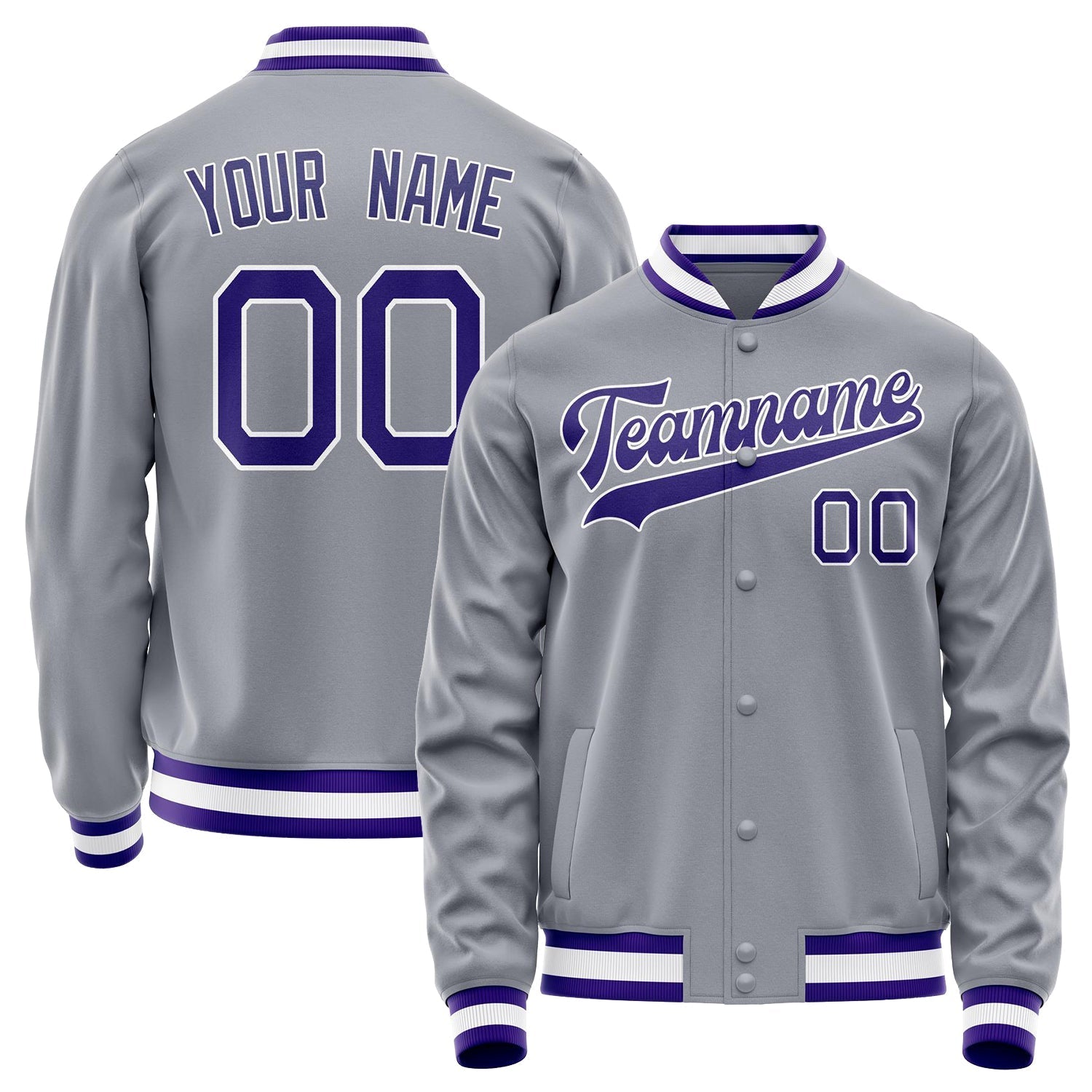 Custom Gray Purple Solid Color Varsity Letterman Jacket JA02240617YH160