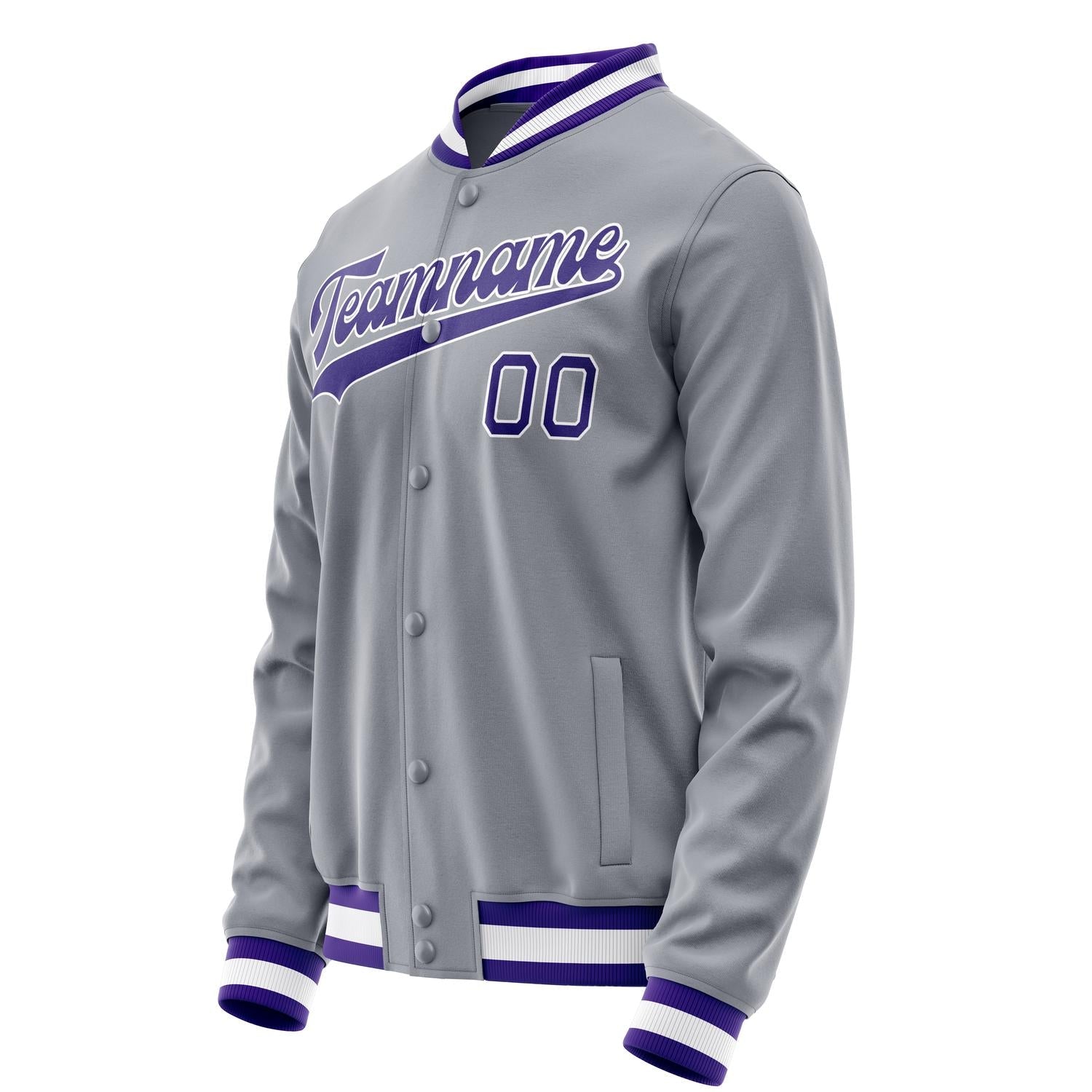 Custom Gray Purple Solid Color Varsity Letterman Jacket JA02240617YH160