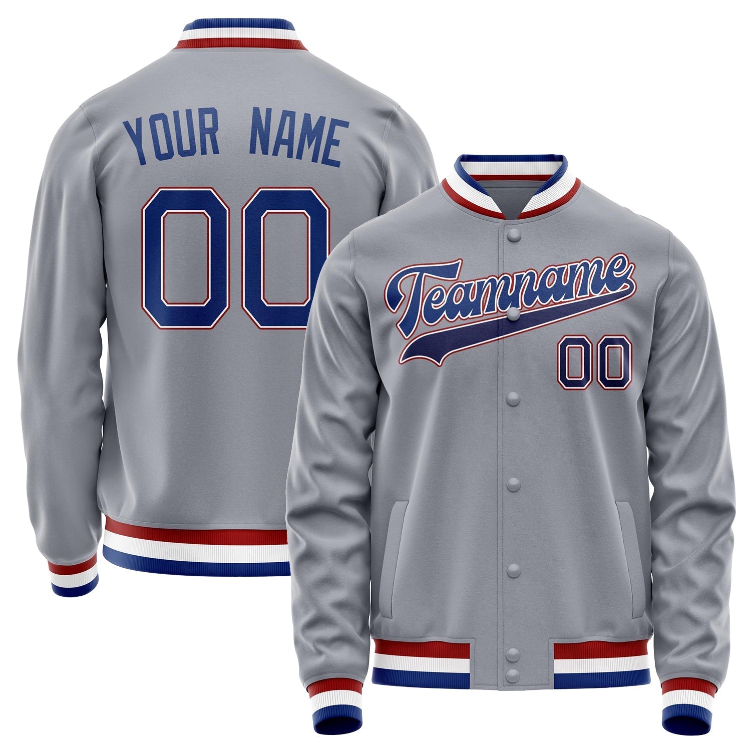 Custom Gray Royal Solid Color Varsity Letterman Jacket JA02240617YH161