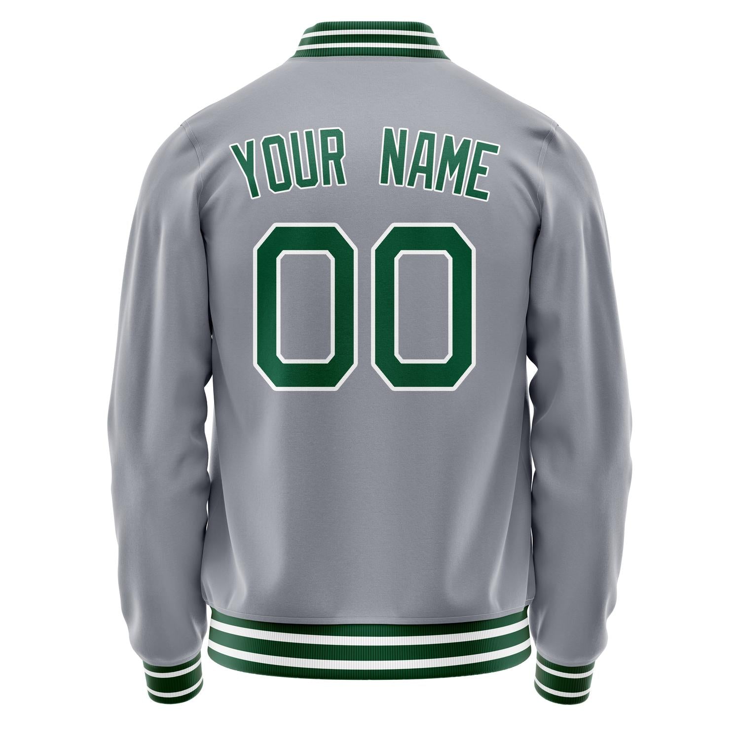 Custom Gray Kelly-Green Solid Color Varsity Letterman Jacket JA02240617YH162
