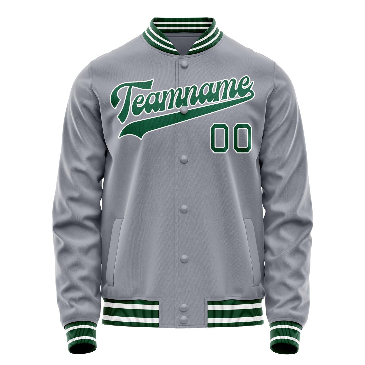 Custom Gray Kelly-Green Solid Color Varsity Letterman Jacket JA02240617YH162