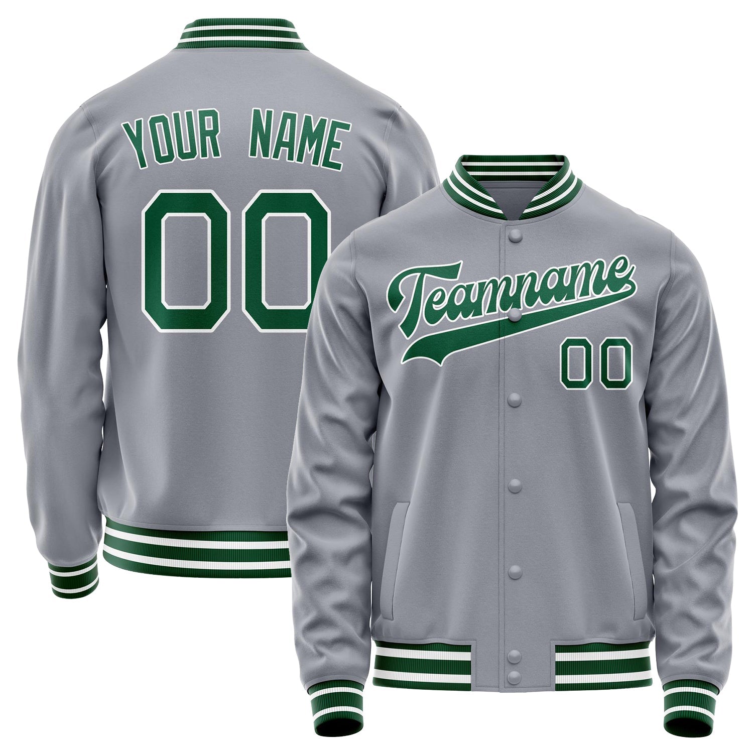 Custom Gray Kelly-Green Solid Color Varsity Letterman Jacket JA02240617YH162