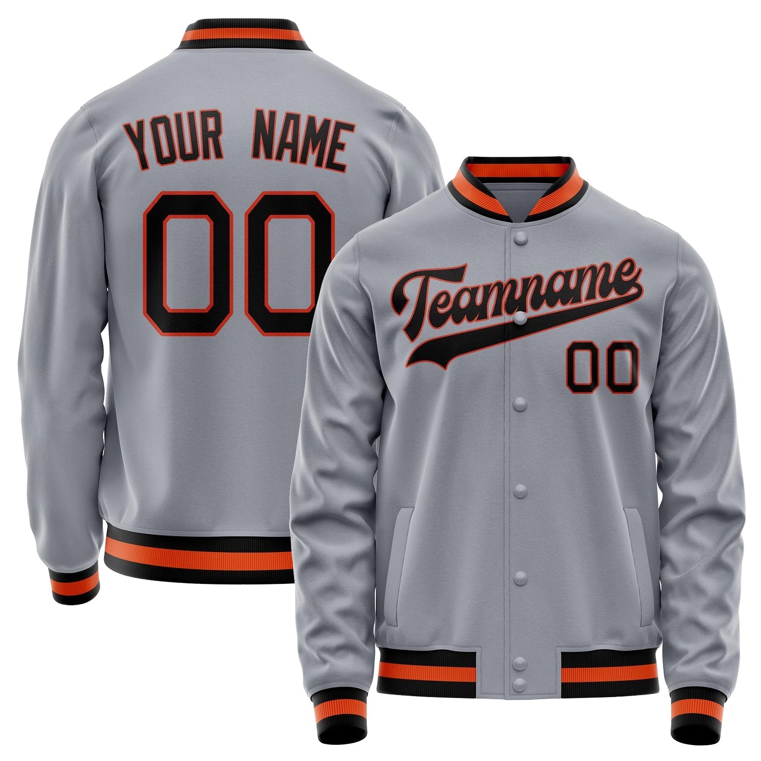 Custom Gray Black Solid Color Varsity Letterman Jacket JA02240617YH163