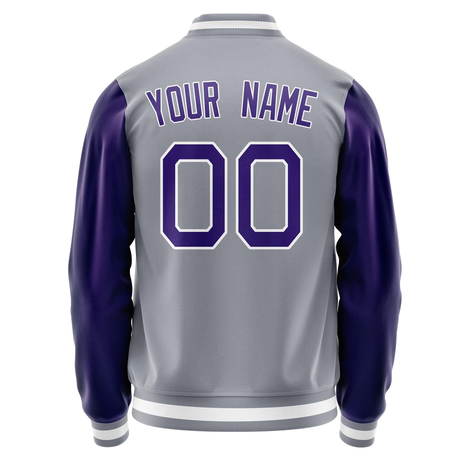 Custom Gray Purple Solid Color Varsity Letterman Jacket JA02240617YH164