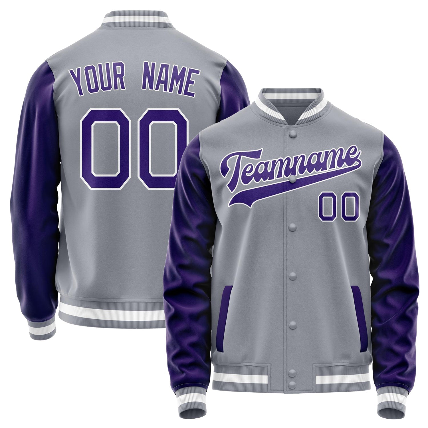 Custom Gray Purple Solid Color Varsity Letterman Jacket JA02240617YH164