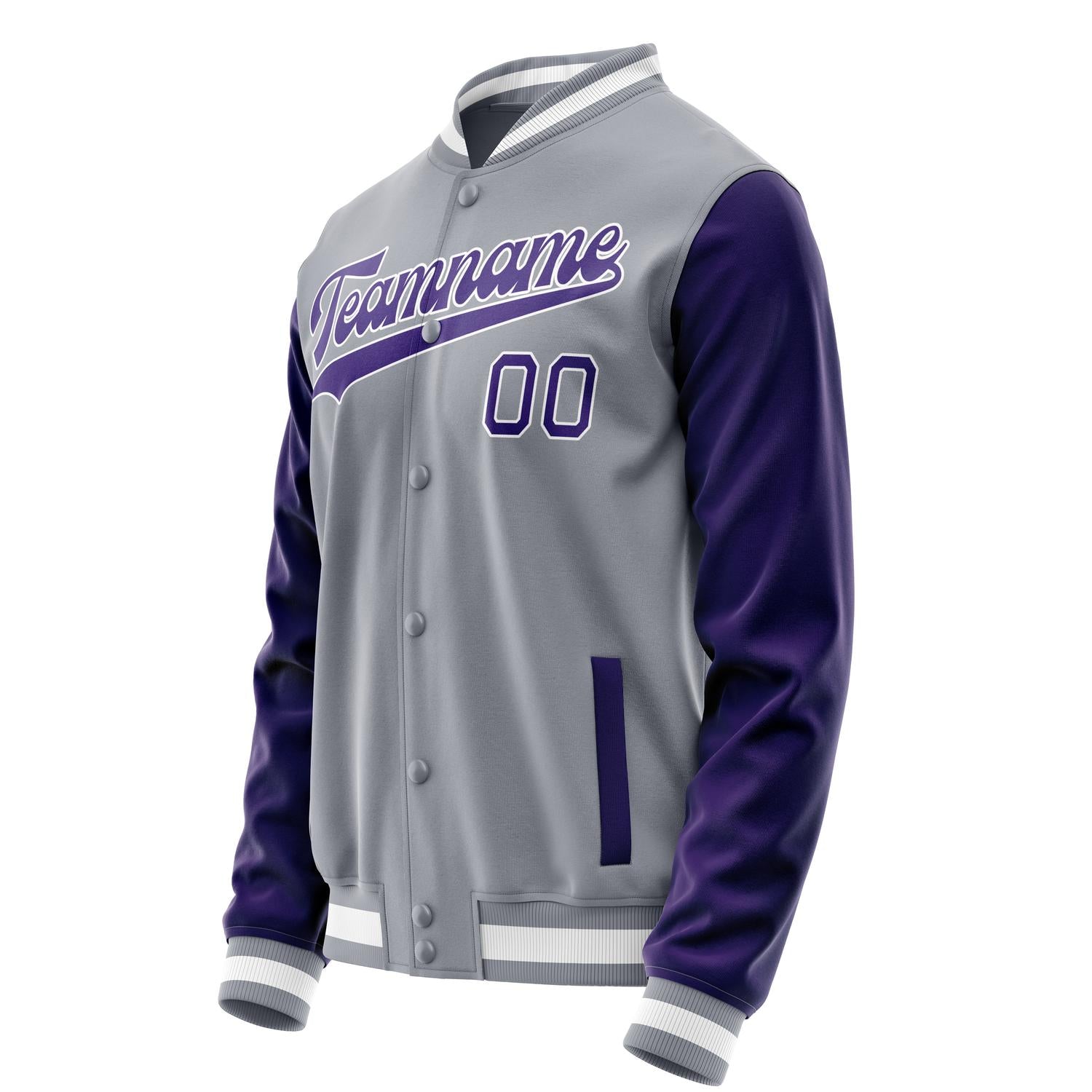 Custom Gray Purple Solid Color Varsity Letterman Jacket JA02240617YH164