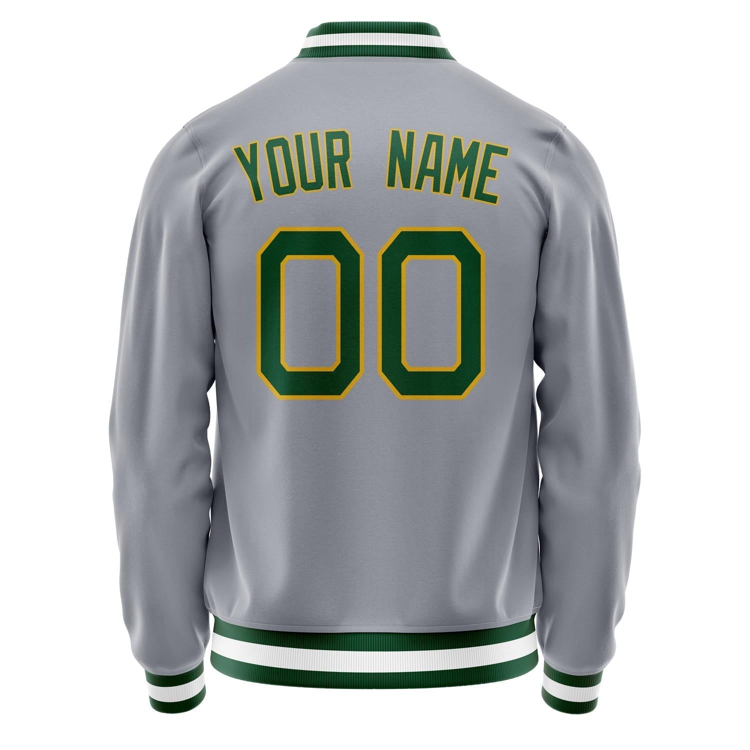 Custom Gray Kelly-Green Solid Color Varsity Letterman Jacket JA02240617YH165