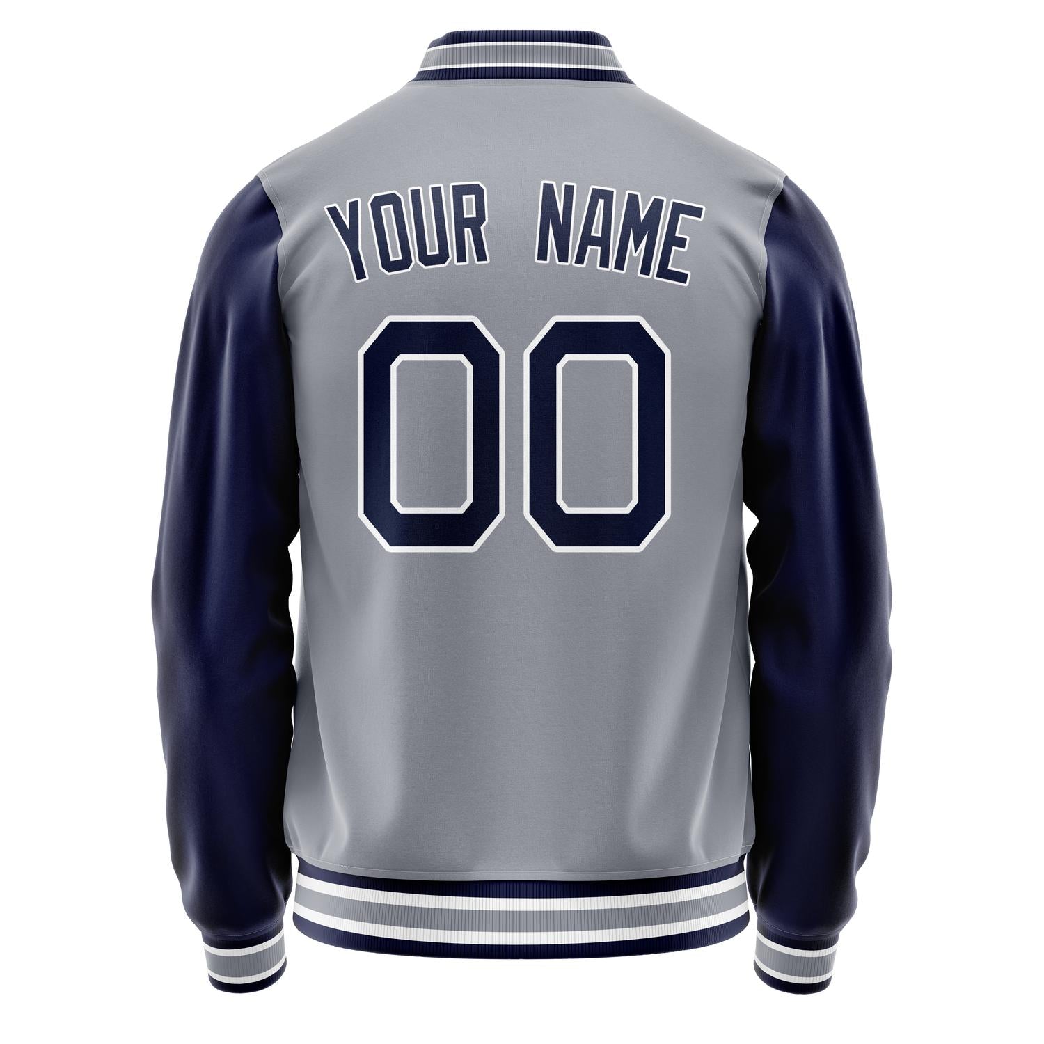 Custom Gray Navy Solid Color Varsity Letterman Jacket JA02240617YH166