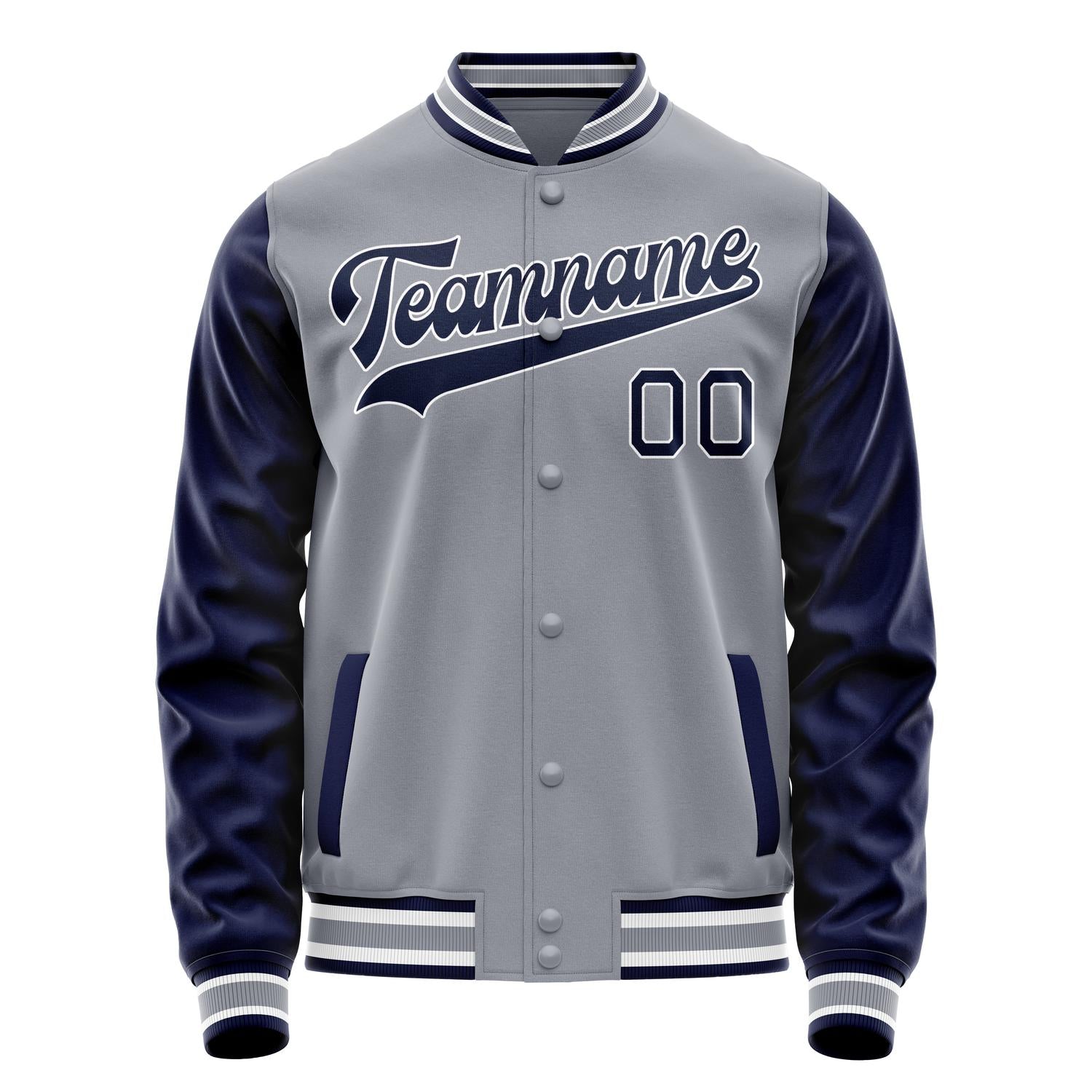 Custom Gray Navy Solid Color Varsity Letterman Jacket JA02240617YH166