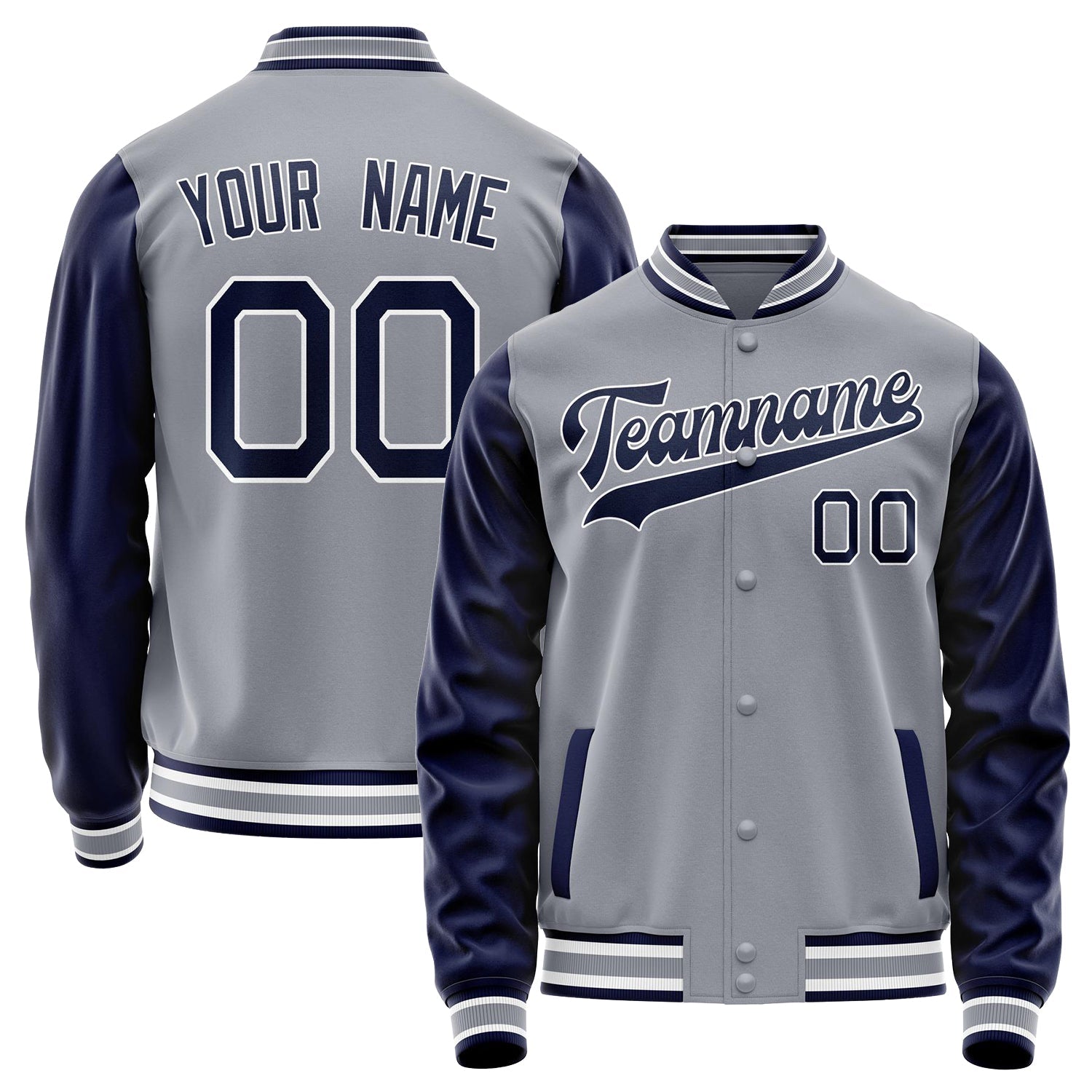 Custom Gray Navy Solid Color Varsity Letterman Jacket JA02240617YH166