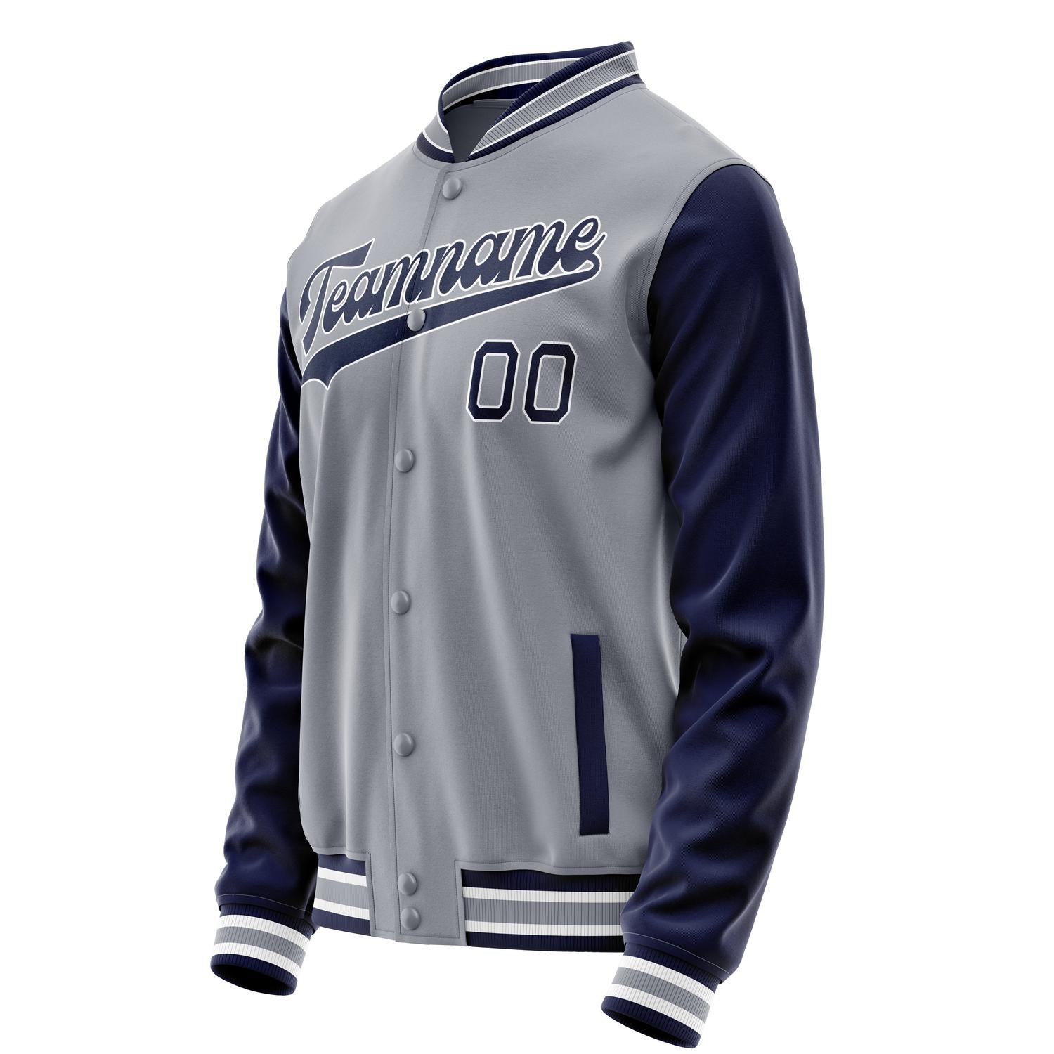 Custom Gray Navy Solid Color Varsity Letterman Jacket JA02240617YH166