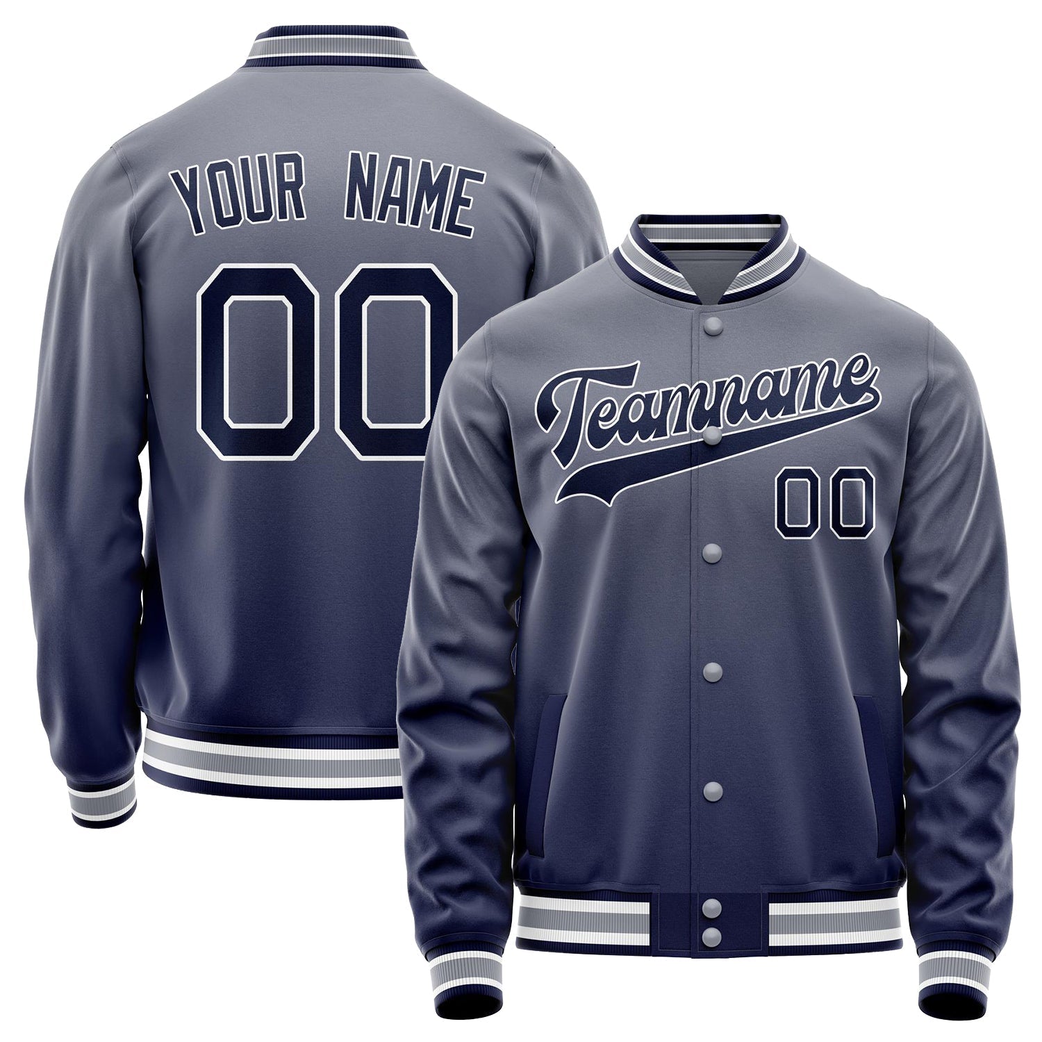 Custom Gray Navy Gradient Varsity Letterman Jacket JA02240617YH169