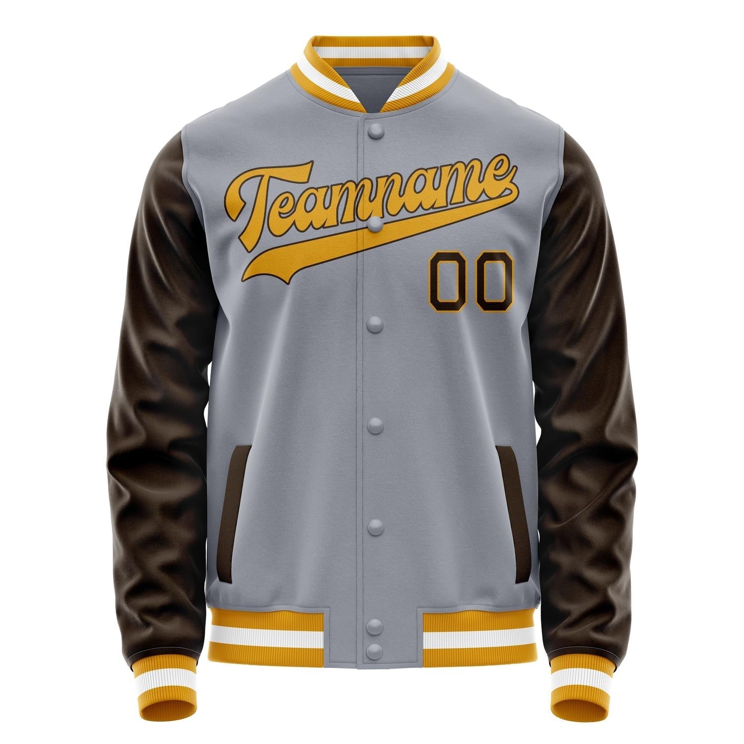 Custom Gray Brown Solid Color Varsity Letterman Jacket JA02240617YH171